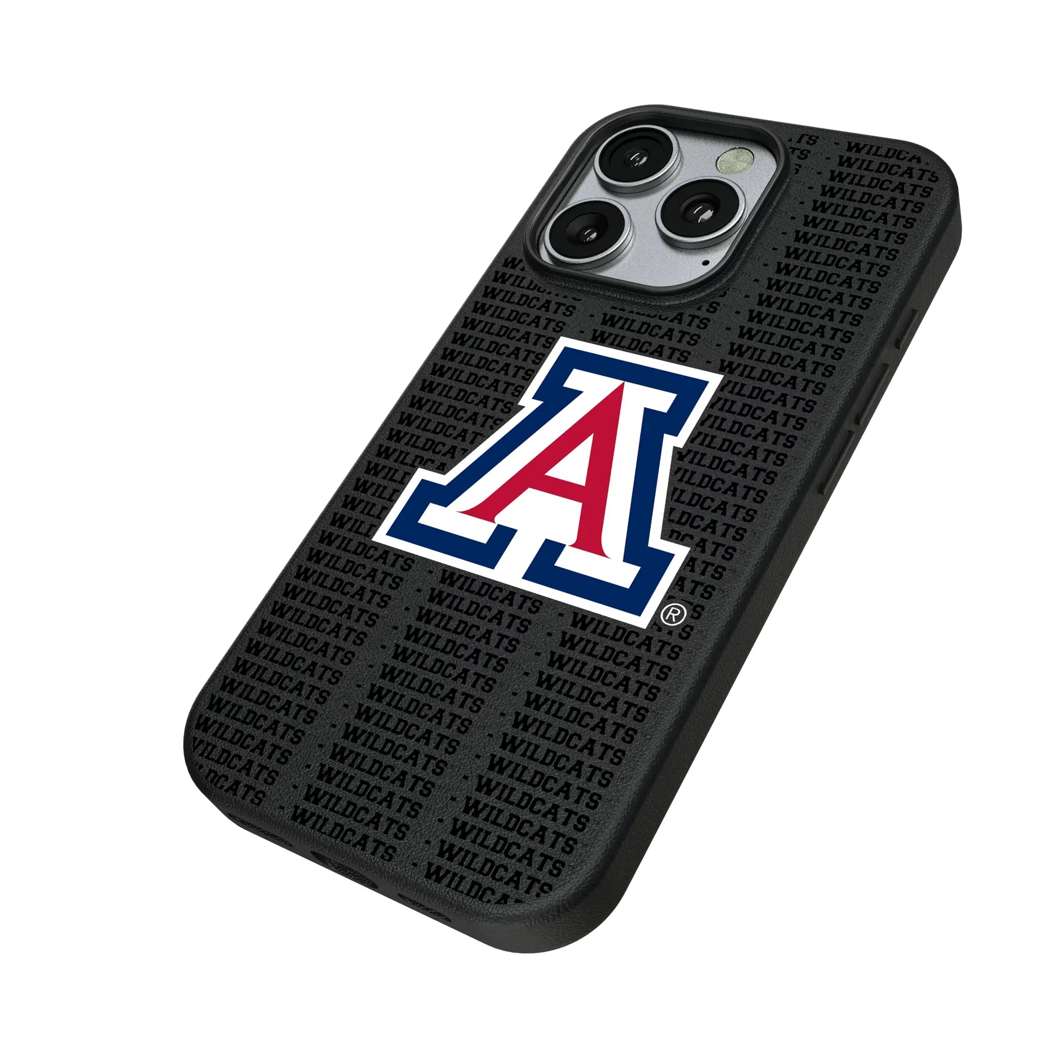 University of Arizona Wildcats Text Backdrop iPhone MagSafe Compatible Phone Case for Apple iPhone - Isometric View