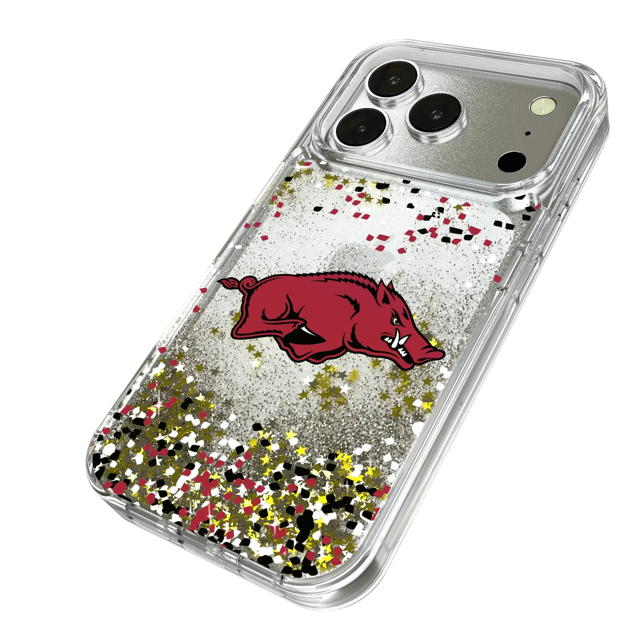 University of Arkansas Fayetteville Razorbacks Confetti iPhone Glitter Phone Case for Apple iPhone - Isometric View