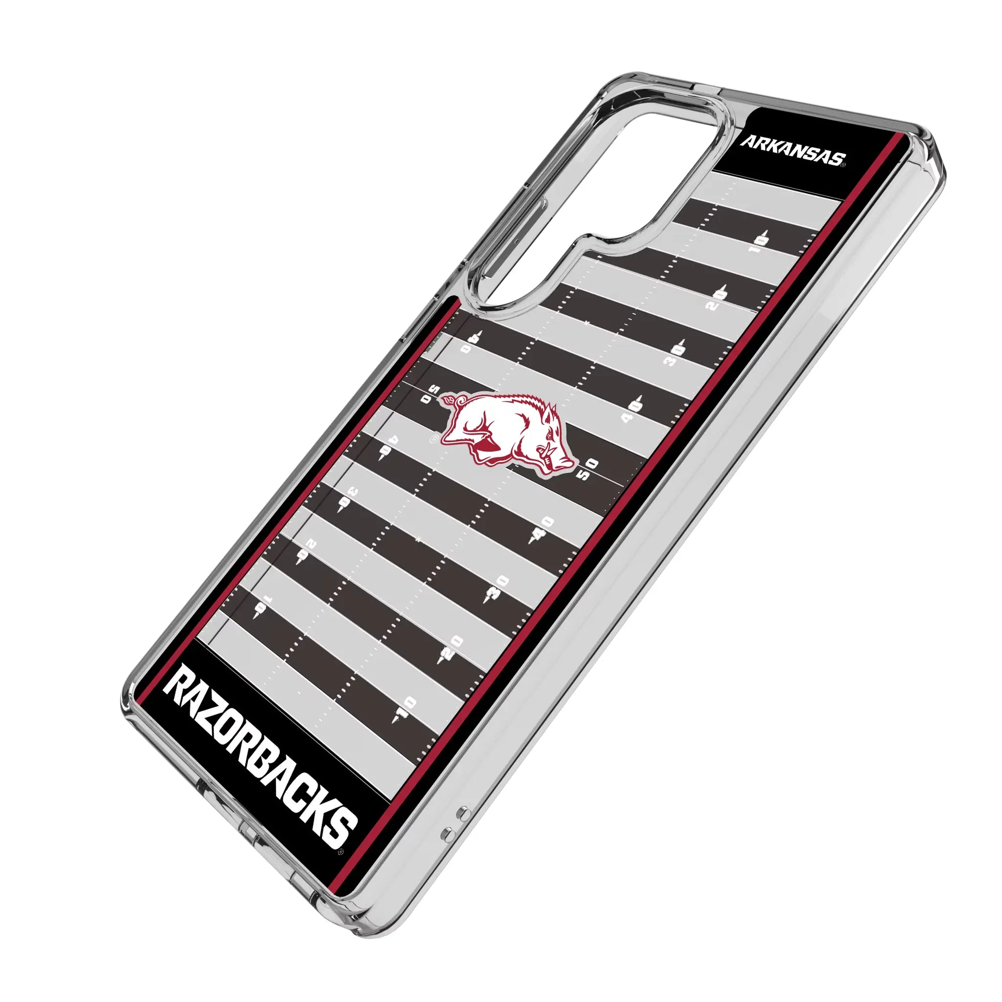 University of Arkansas Fayetteville Razorbacks Field Galaxy Clear Phone Case for Samsung Galaxy - Isometric View#Device_Galaxy S25 Ultra