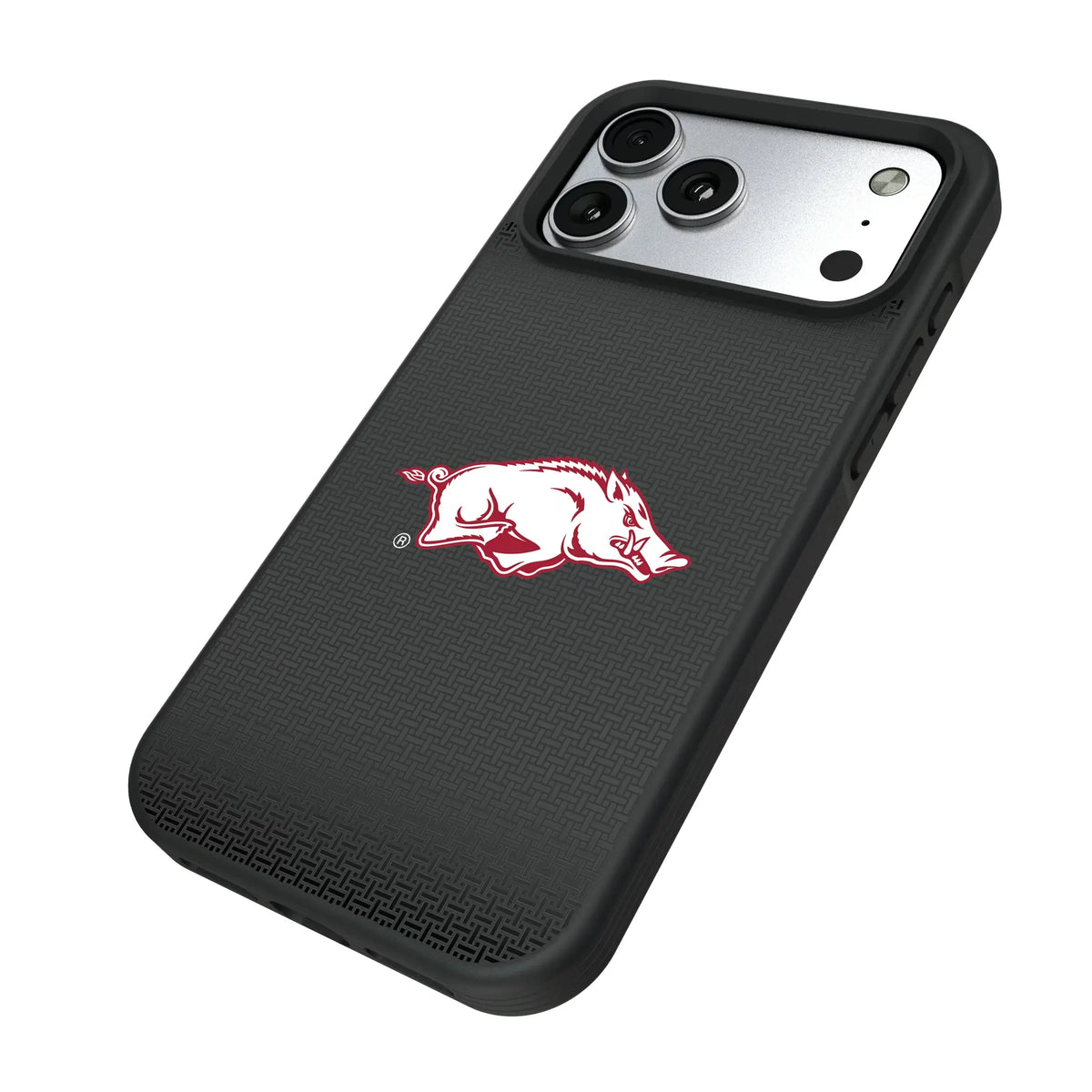 University of Arkansas Fayetteville Razorbacks Linen iPhone Bump Phone Case for Apple iPhone - Isometric View#Device_iPhone 17 Pro Max