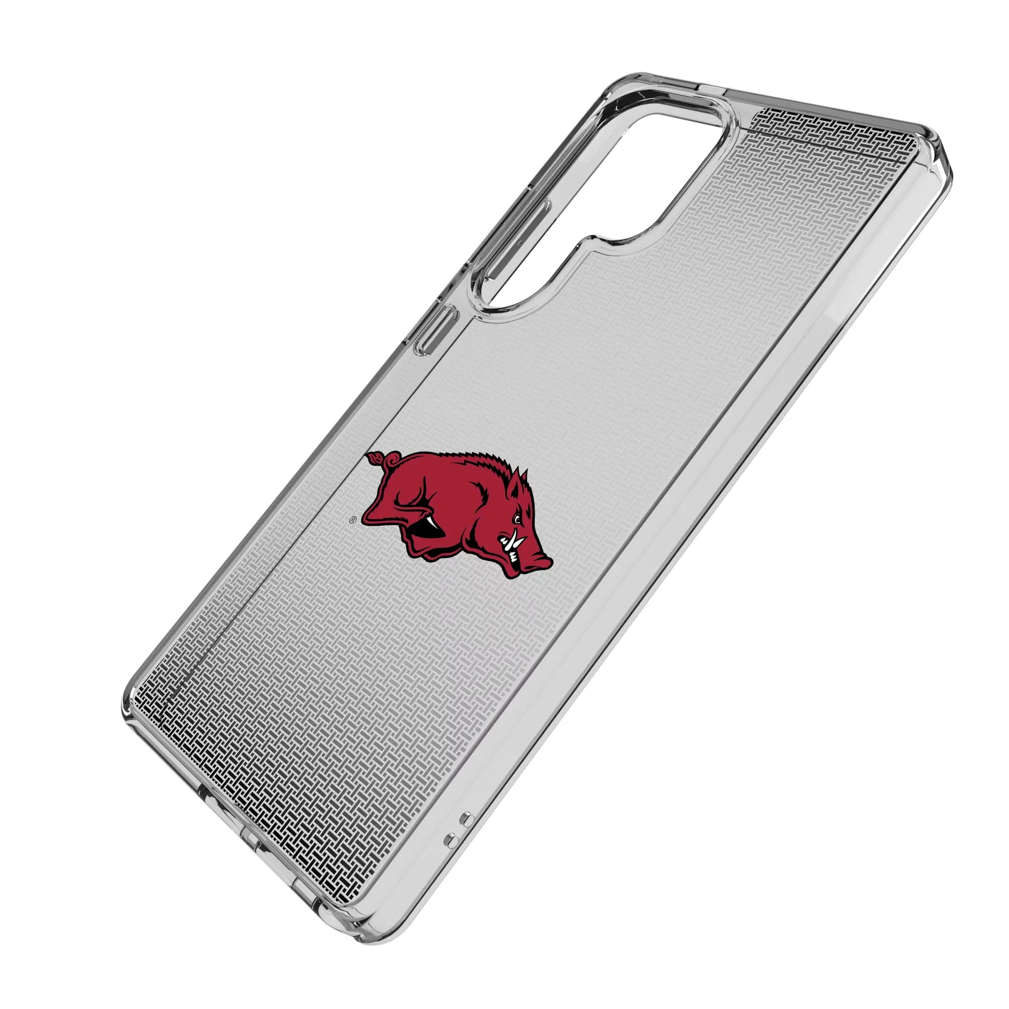 University of Arkansas Fayetteville Razorbacks Linen Galaxy Clear Phone Case for Samsung Galaxy - Isometric View#Device_Galaxy S25 Ultra
