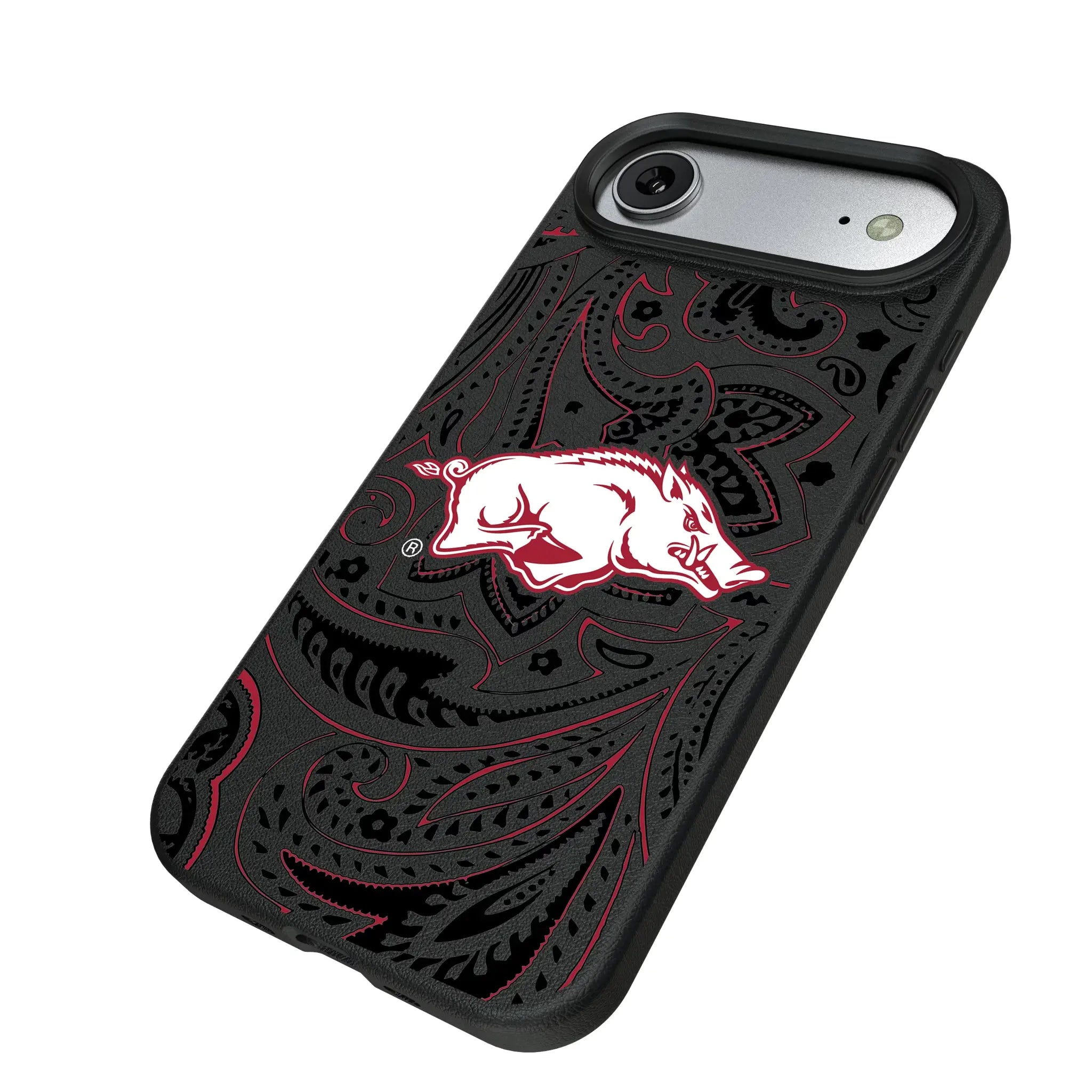 University of Arkansas Fayetteville Razorbacks Paisley iPhone MagSafe Compatible Phone Case for Apple iPhone - Isometric View#Device_iPhone Air