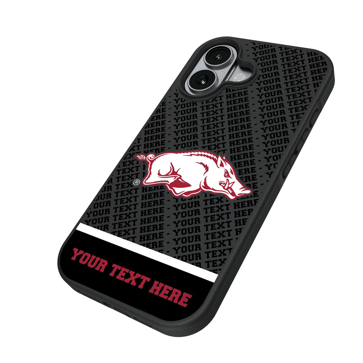 University of Arkansas Fayetteville Razorbacks Personalized EndZone Plus iPhone Bump Phone Case for Apple iPhone - Isometric View#Device_iPhone 17