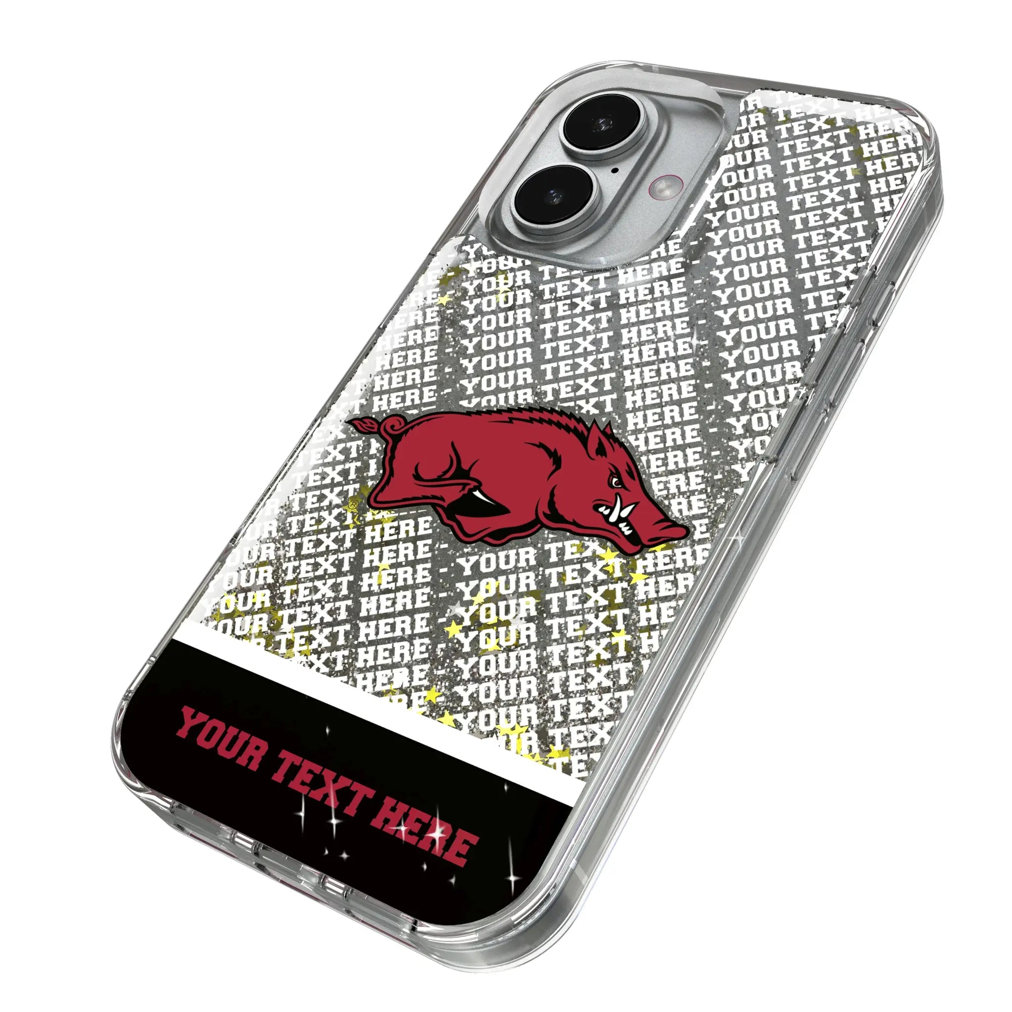 University of Arkansas Fayetteville Razorbacks Personalized EndZone Plus iPhone Glitter Phone Case for Apple iPhone - Isometric View