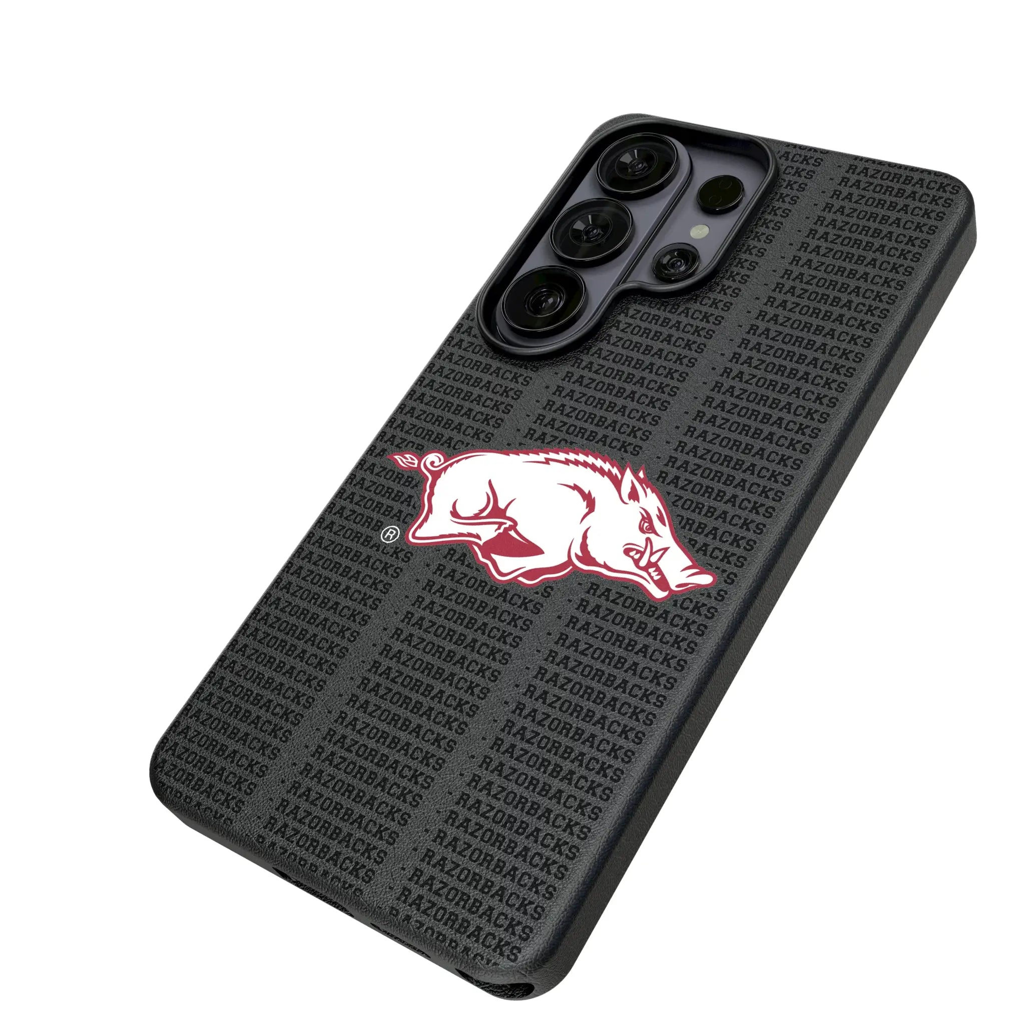 University of Arkansas Fayetteville Razorbacks Text Backdrop Galaxy MagSafe Compatible Phone Case for Samsung Galaxy - Isometric View#Device_Galaxy S26 Ultra