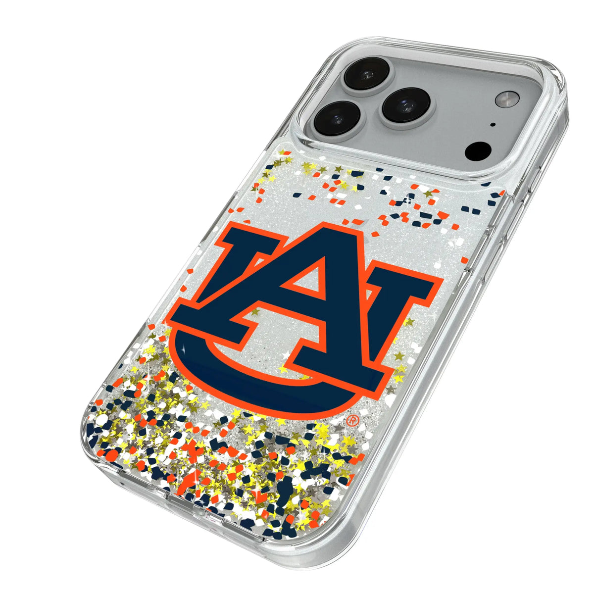 University of Auburn Tigers Confetti iPhone Glitter Phone Case for Apple iPhone - Isometric View#Device_iPhone 18 Pro