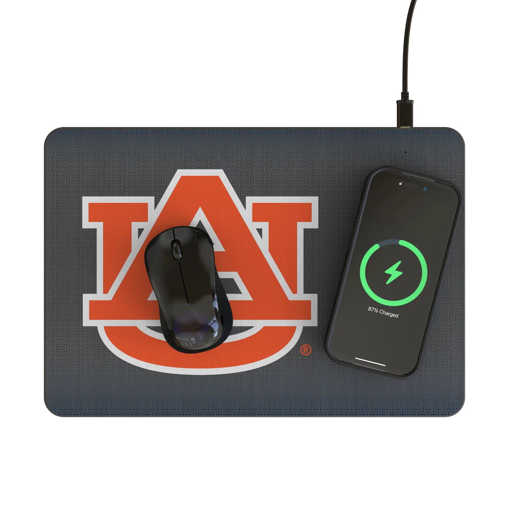 University of Auburn Tigers Linen 15-Watt Wireless Charger and Mouse Pad - Lifestyle
