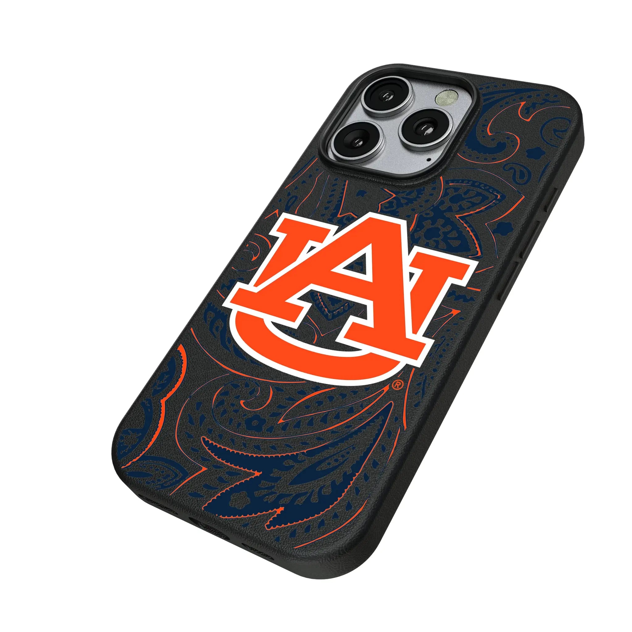 University of Auburn Tigers Paisley iPhone MagSafe Compatible Phone Case for Apple iPhone - Isometric View