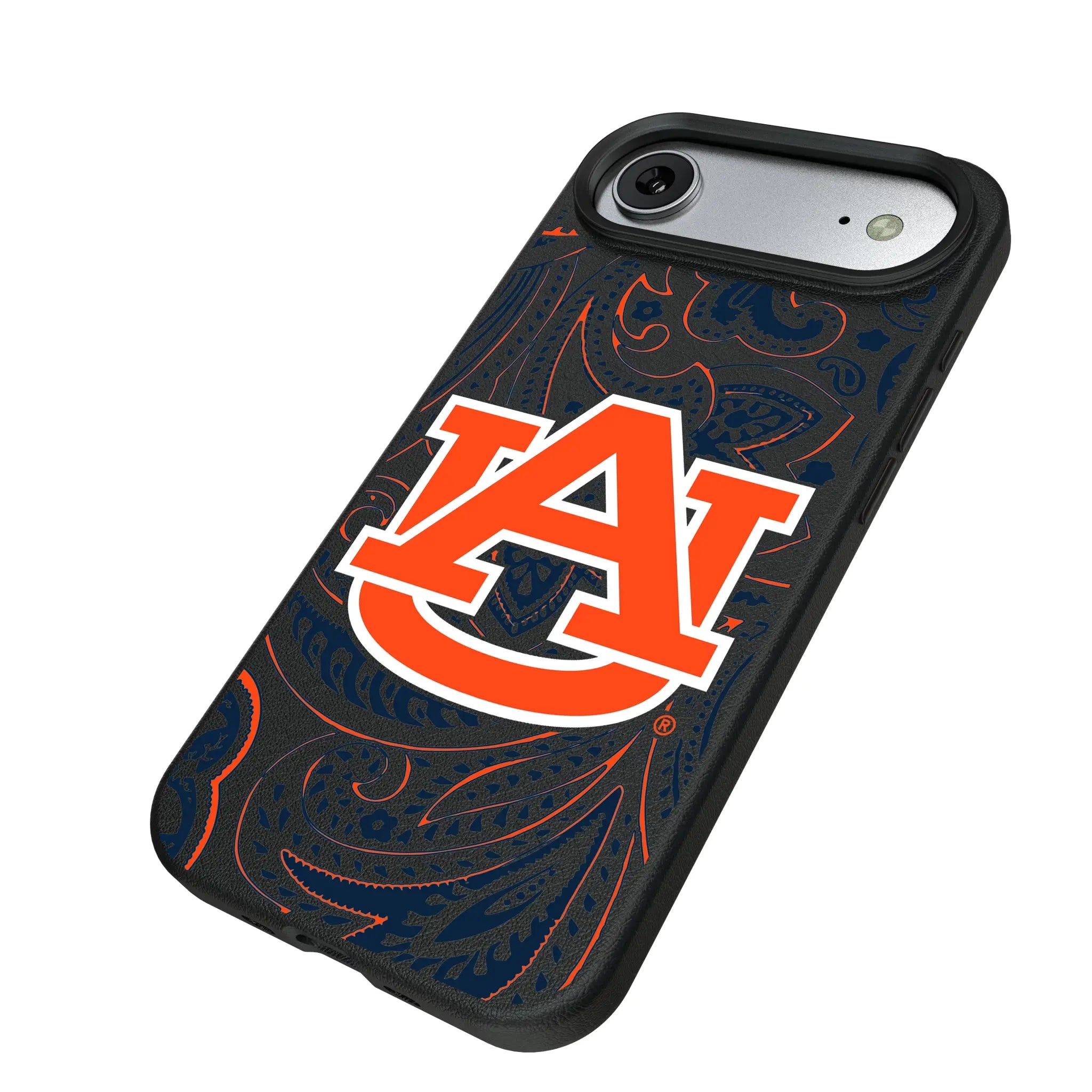 University of Auburn Tigers Paisley iPhone MagSafe Compatible Phone Case for Apple iPhone - Isometric View#Device_iPhone Air