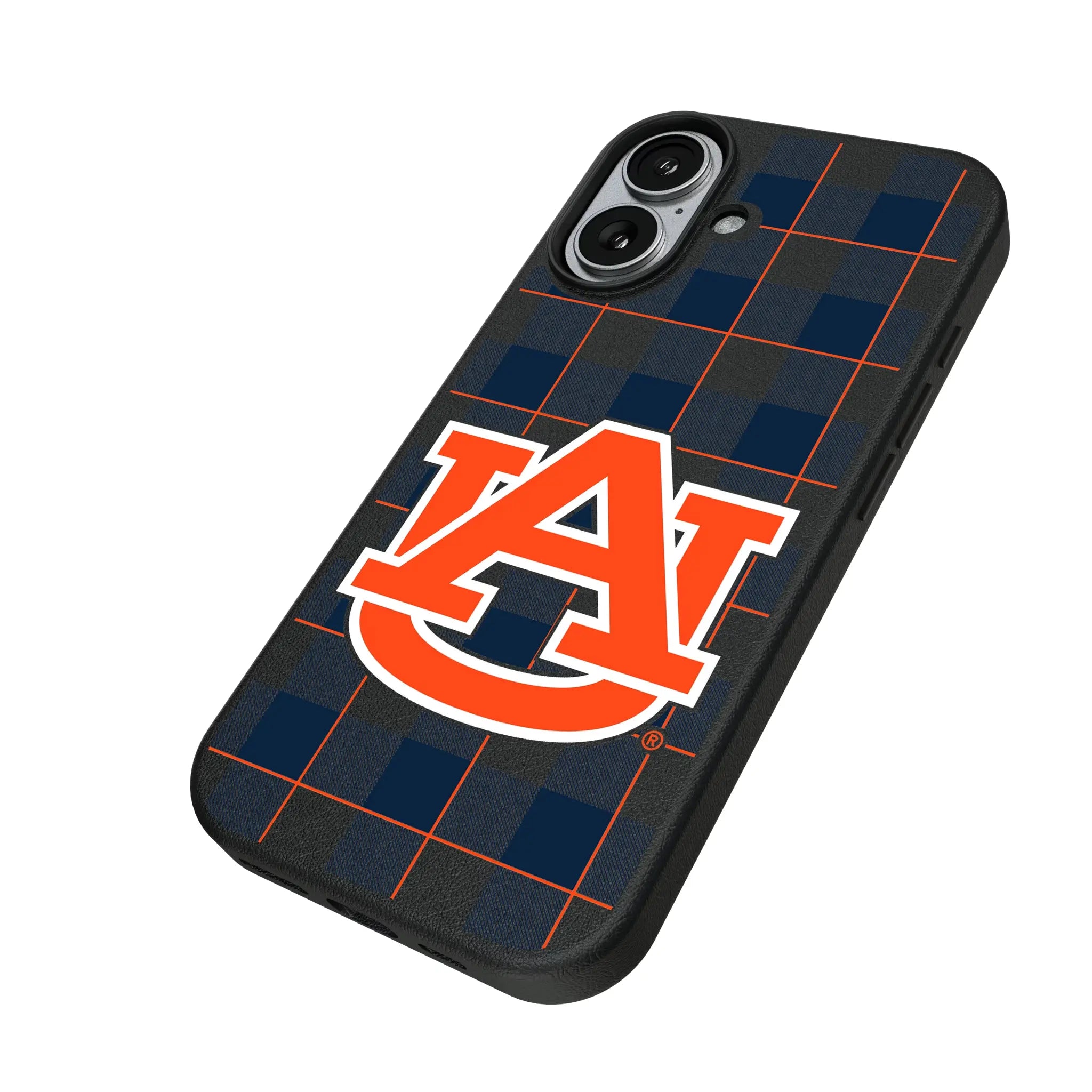 University of Auburn Tigers Plaid iPhone MagSafe Compatible Phone Case for Apple iPhone - Isometric View#Device_iPhone 17