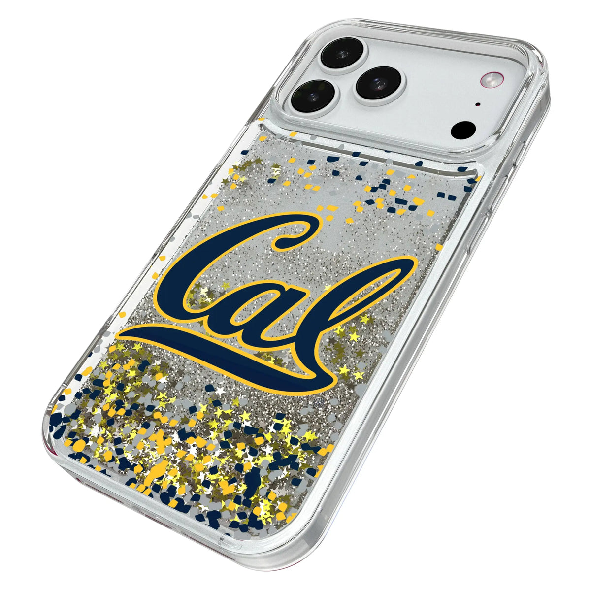University of California Berkeley Golden Bears Confetti iPhone Glitter Phone Case for Apple iPhone - Isometric View#Device_iPhone 18 Pro Max