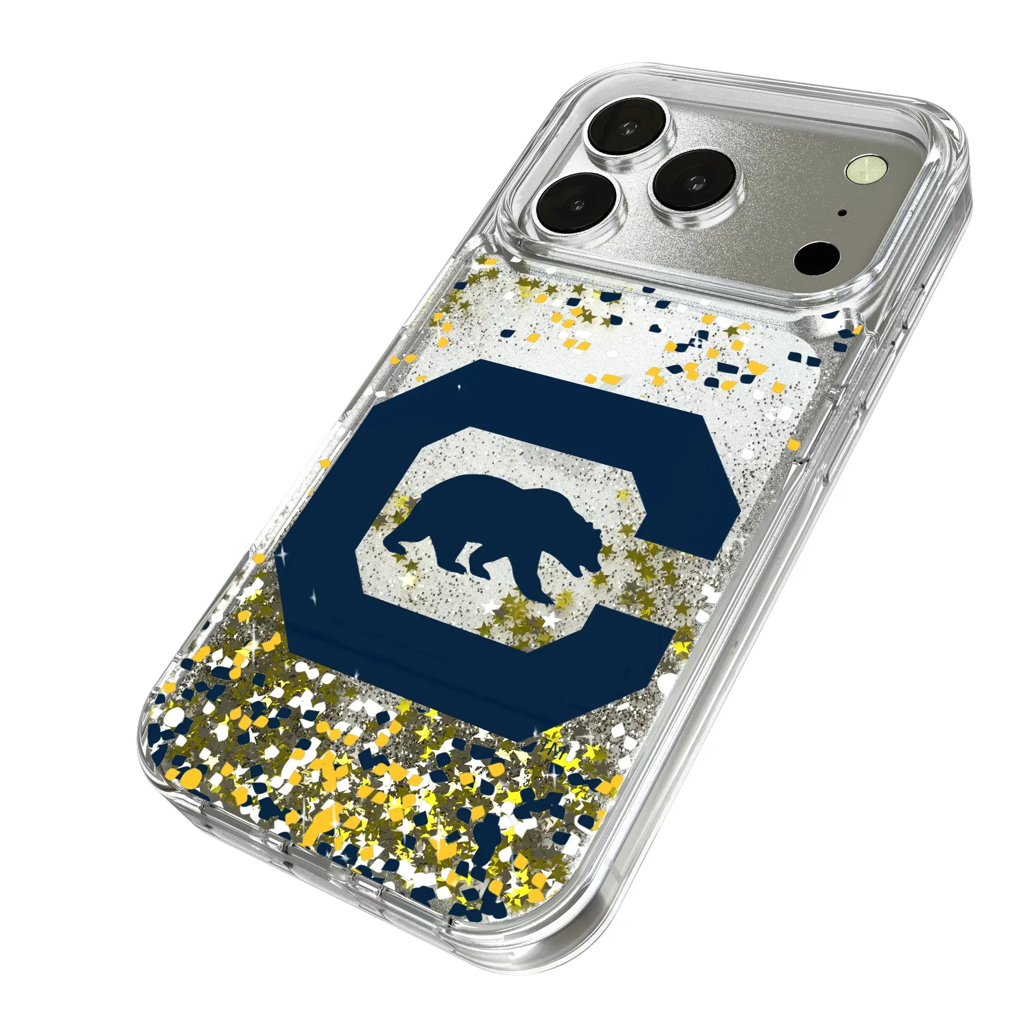 University of California Berkeley Golden Bears Confetti iPhone Glitter Phone Case for Apple iPhone - Isometric View