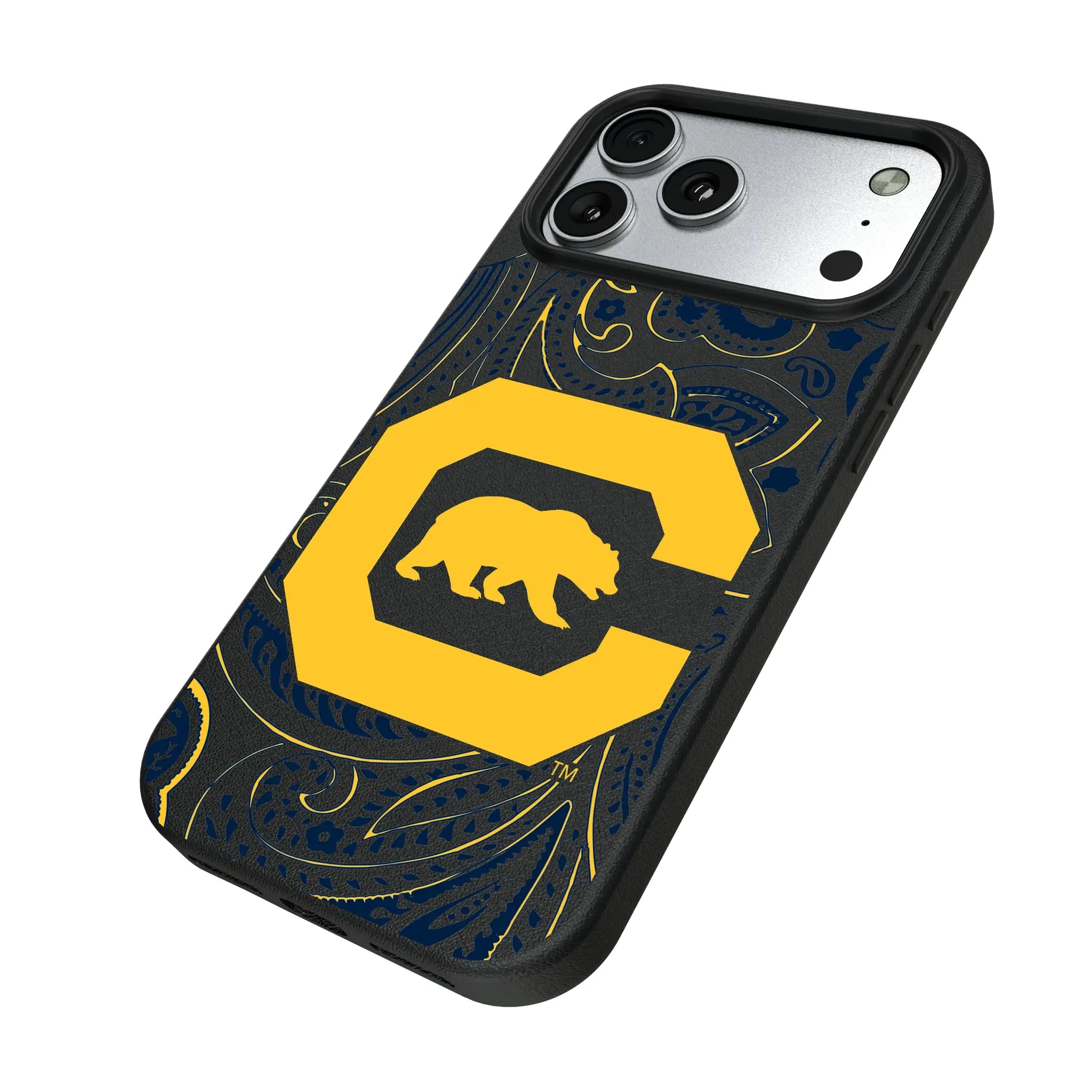 University of California Berkeley Golden Bears Paisley iPhone MagSafe Compatible Phone Case for Apple iPhone - Isometric View#Device_iPhone 17 Pro Max