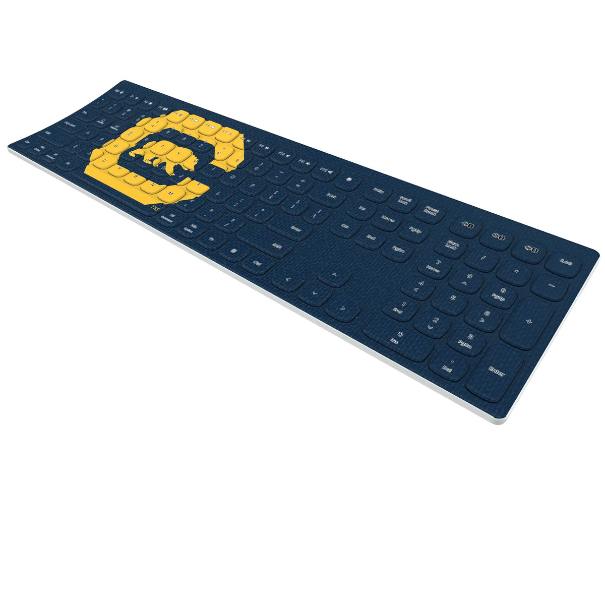 University of California Berkeley Golden Bears Solid KKB605 Curved Wireless Keyboard - Isometric View