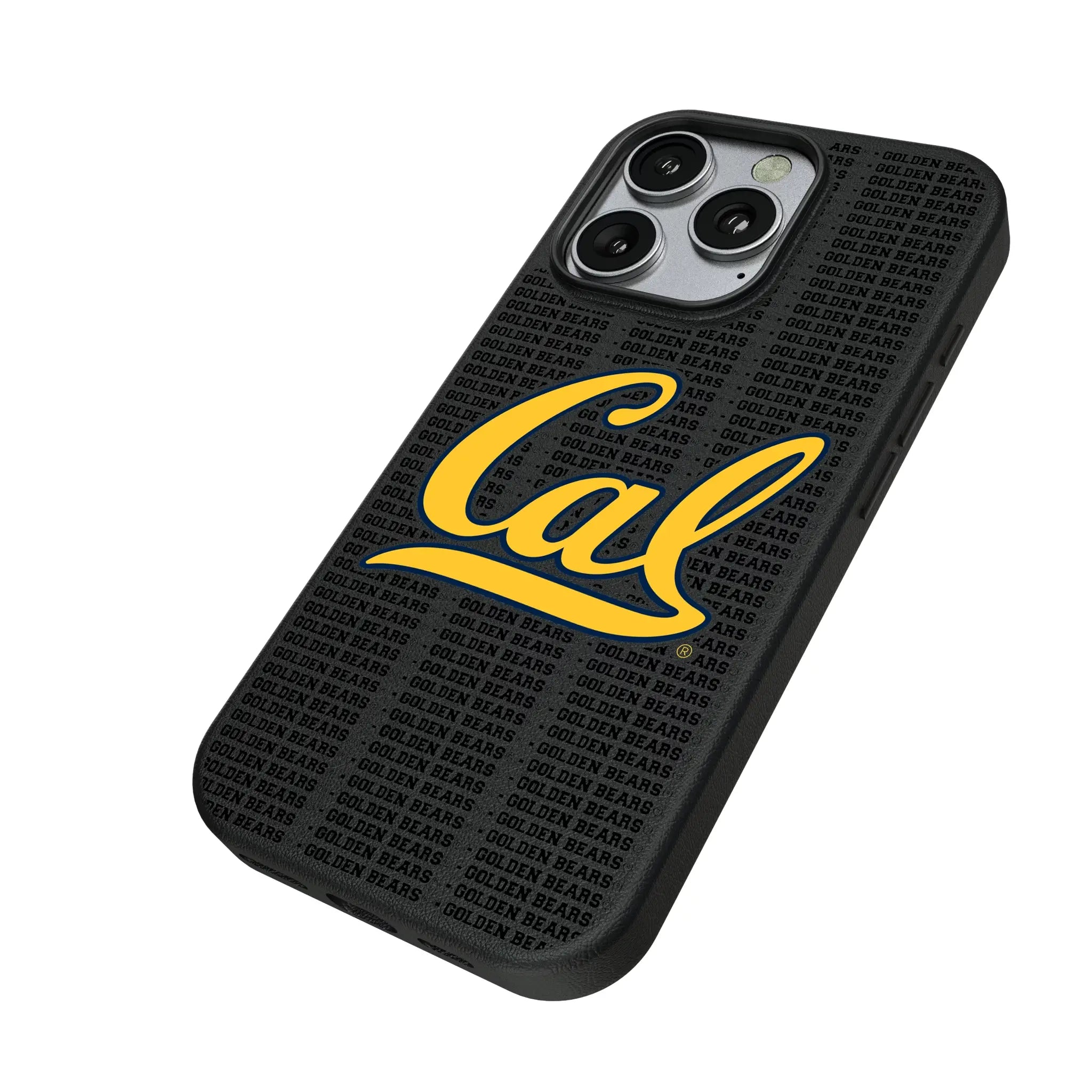 University of California Berkeley Golden Bears Text Backdrop iPhone MagSafe Compatible Phone Case for Apple iPhone - Isometric View