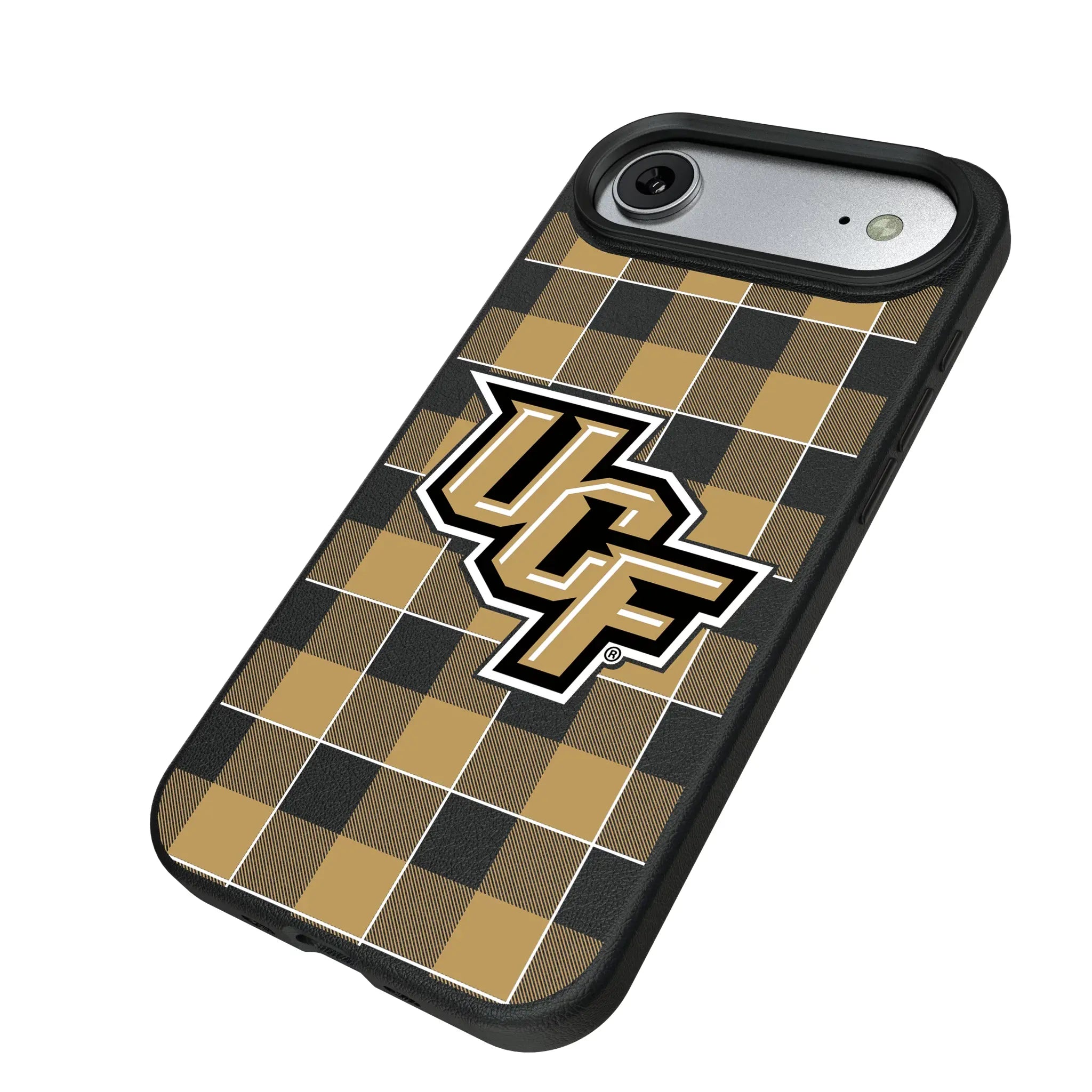 University of Central Florida Golden Knights Plaid iPhone MagSafe Compatible Phone Case for Apple iPhone - Isometric View#Device_iPhone Air