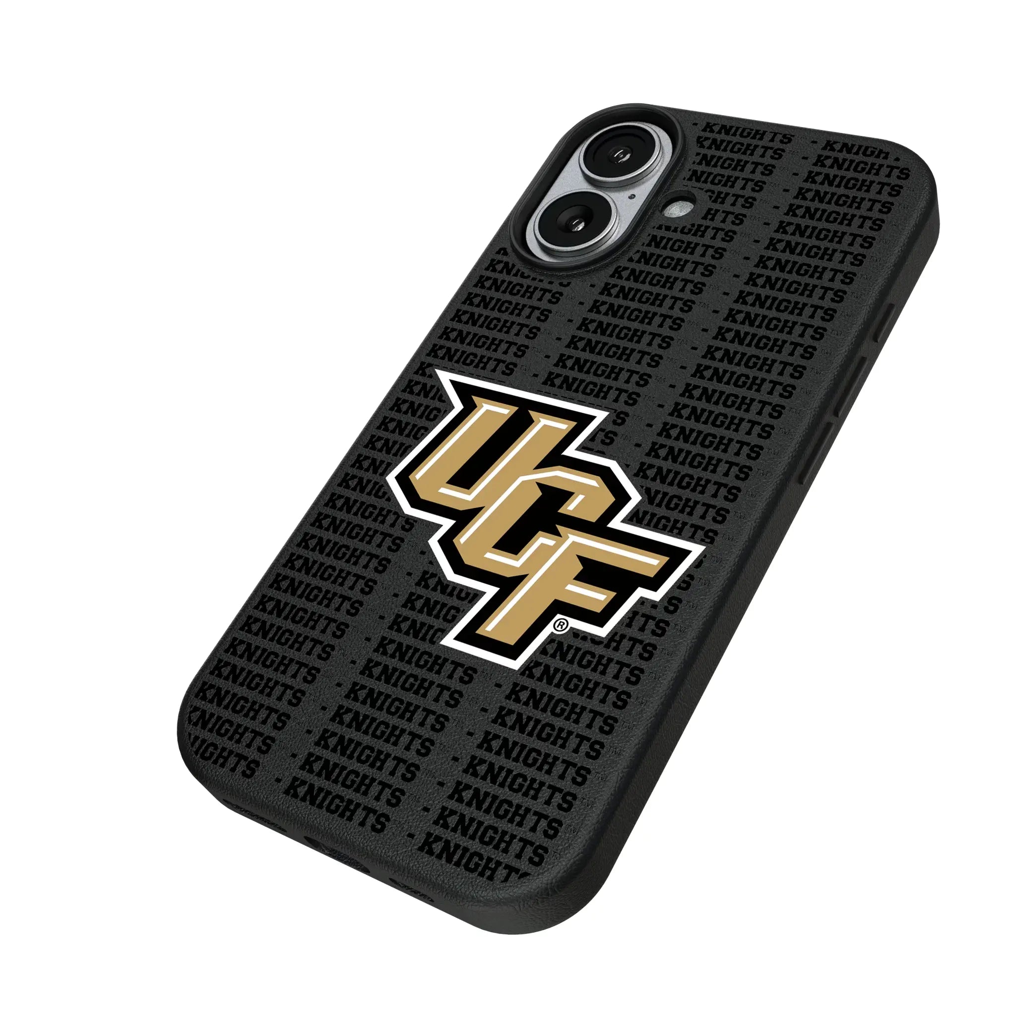 University of Central Florida Golden Knights Text Backdrop iPhone MagSafe Compatible Phone Case for Apple iPhone - Isometric View#Device_iPhone 17