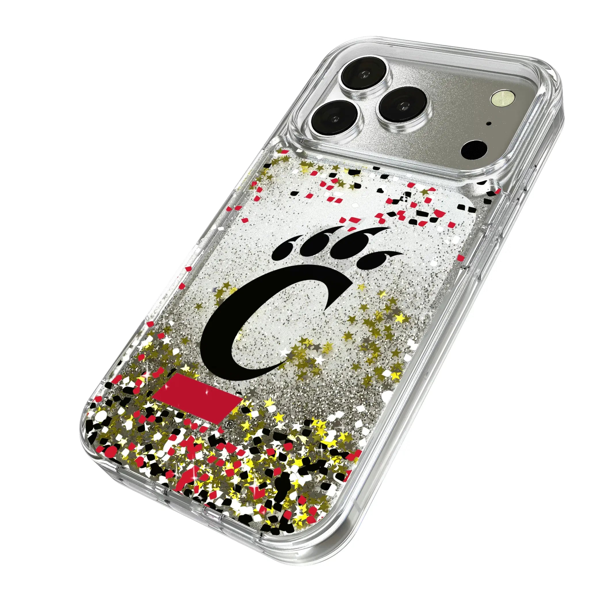 University of Cincinnati Bearcats Confetti iPhone Glitter Phone Case for Apple iPhone - Isometric View