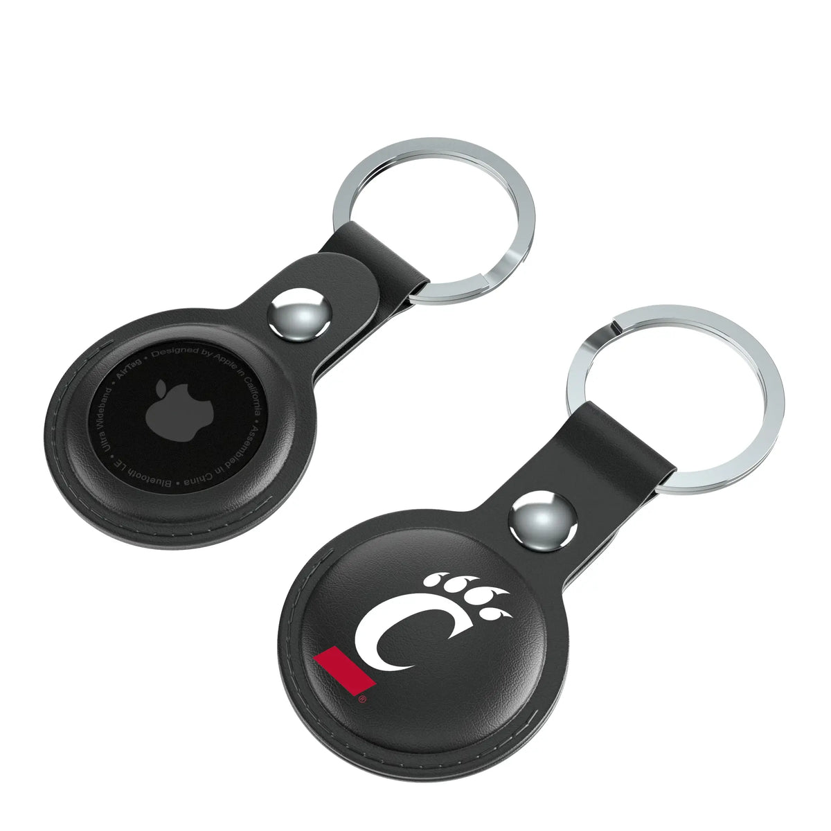 University of Cincinnati Bearcats Insignia AirTag Black Airtag Holder 2-Pack - Isometric View