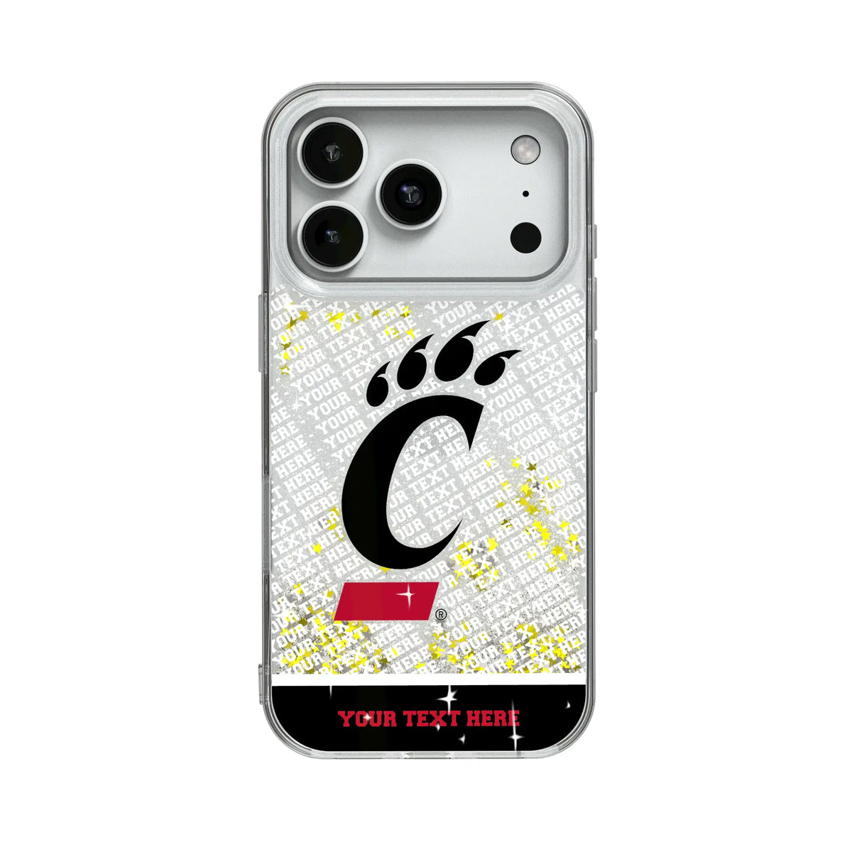 University of Cincinnati Bearcats Personalized EndZone Plus Glitter Phone Case for Apple iPhone