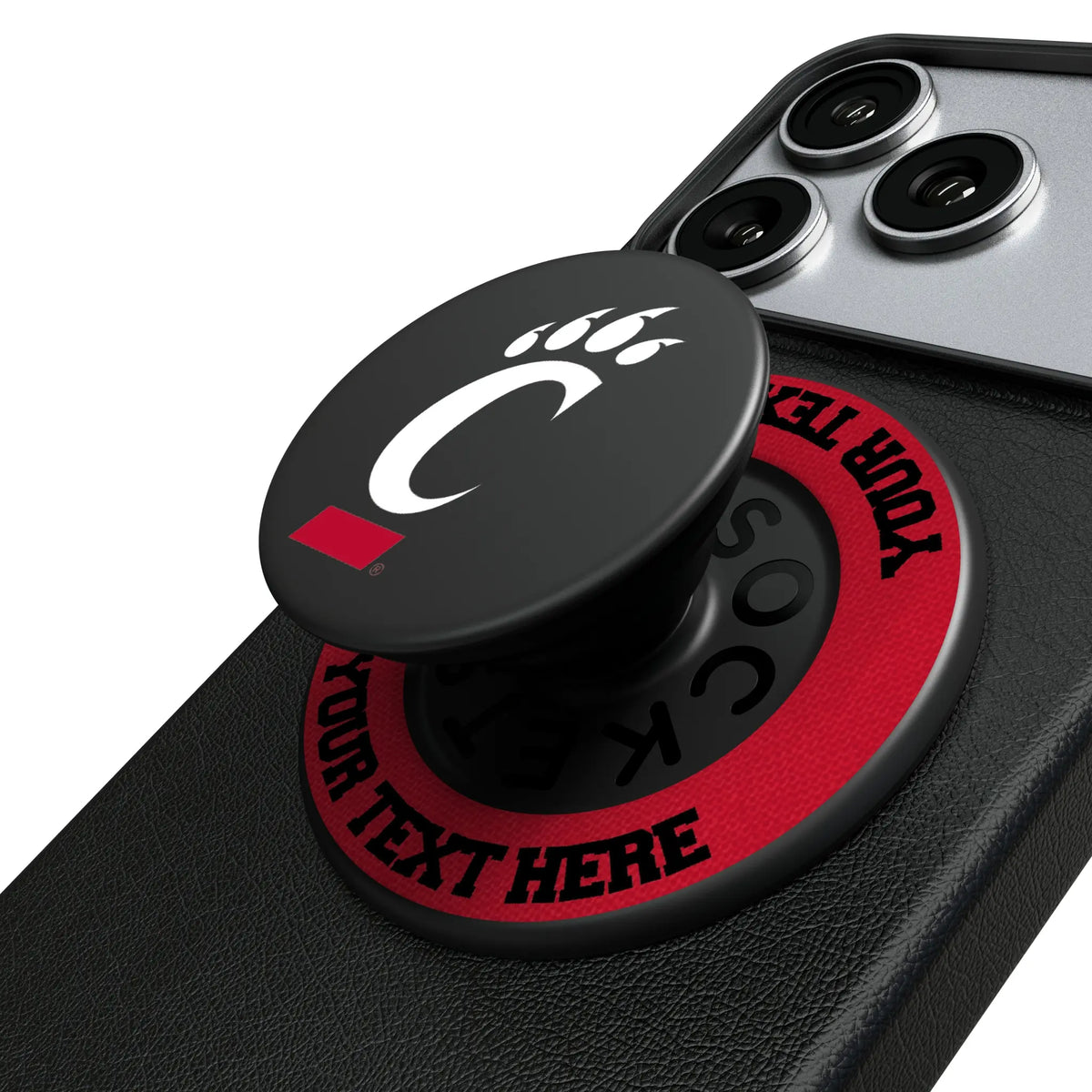 University of Cincinnati Bearcats Personalized Endzone Solid Popsockets Round Magnetic