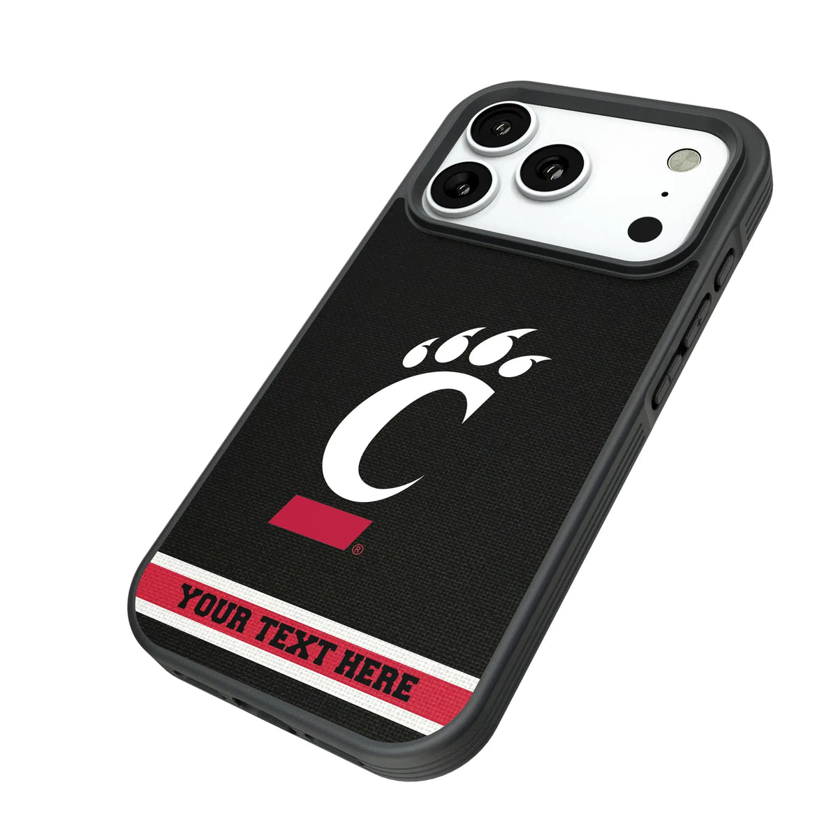 University of Cincinnati Bearcats Personalized Stripe iPhone Bump Phone Case for Apple iPhone - Isometric View#Device_iPhone 18 Pro