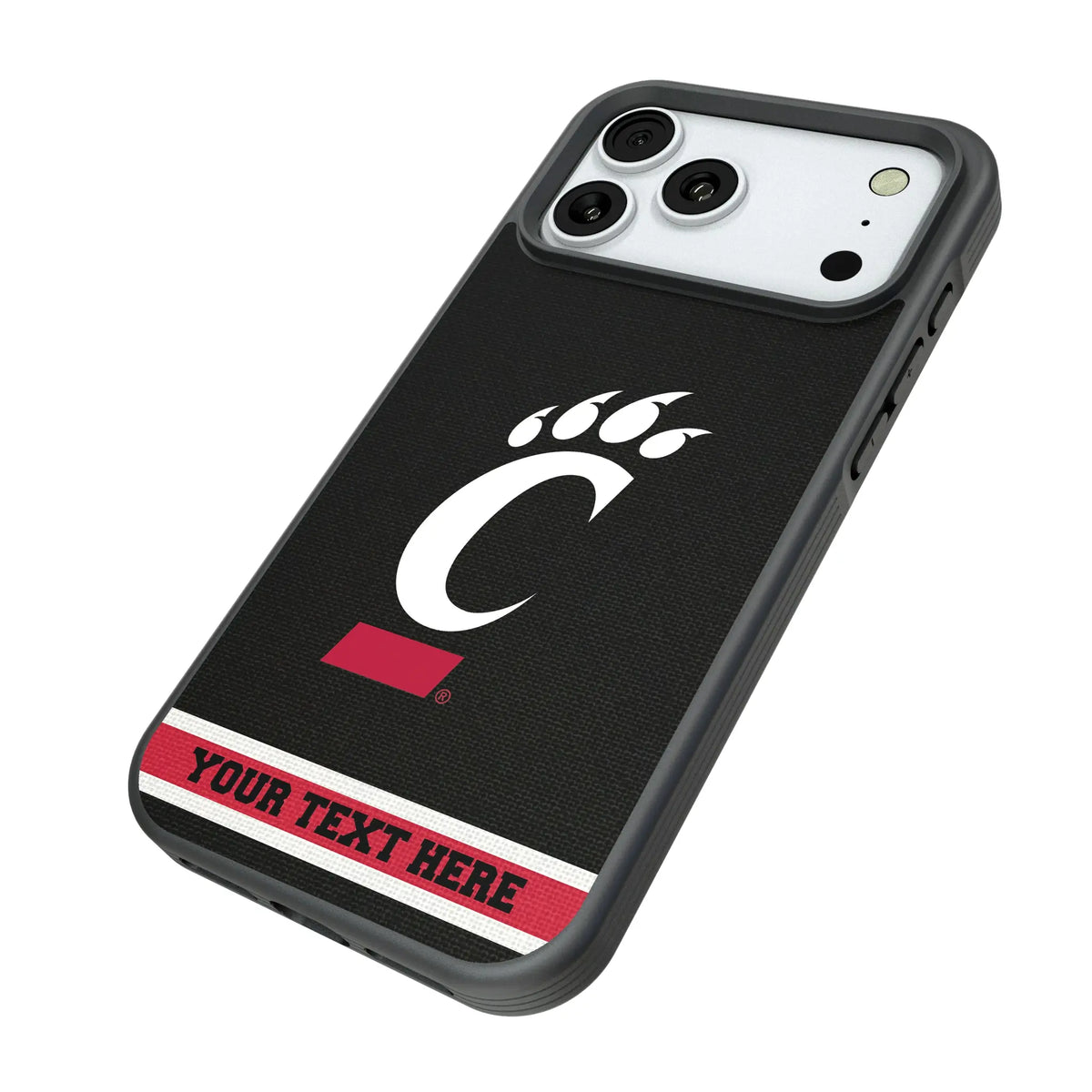 University of Cincinnati Bearcats Personalized Stripe iPhone Bump Phone Case for Apple iPhone - Isometric View#Device_iPhone 18 Pro Max