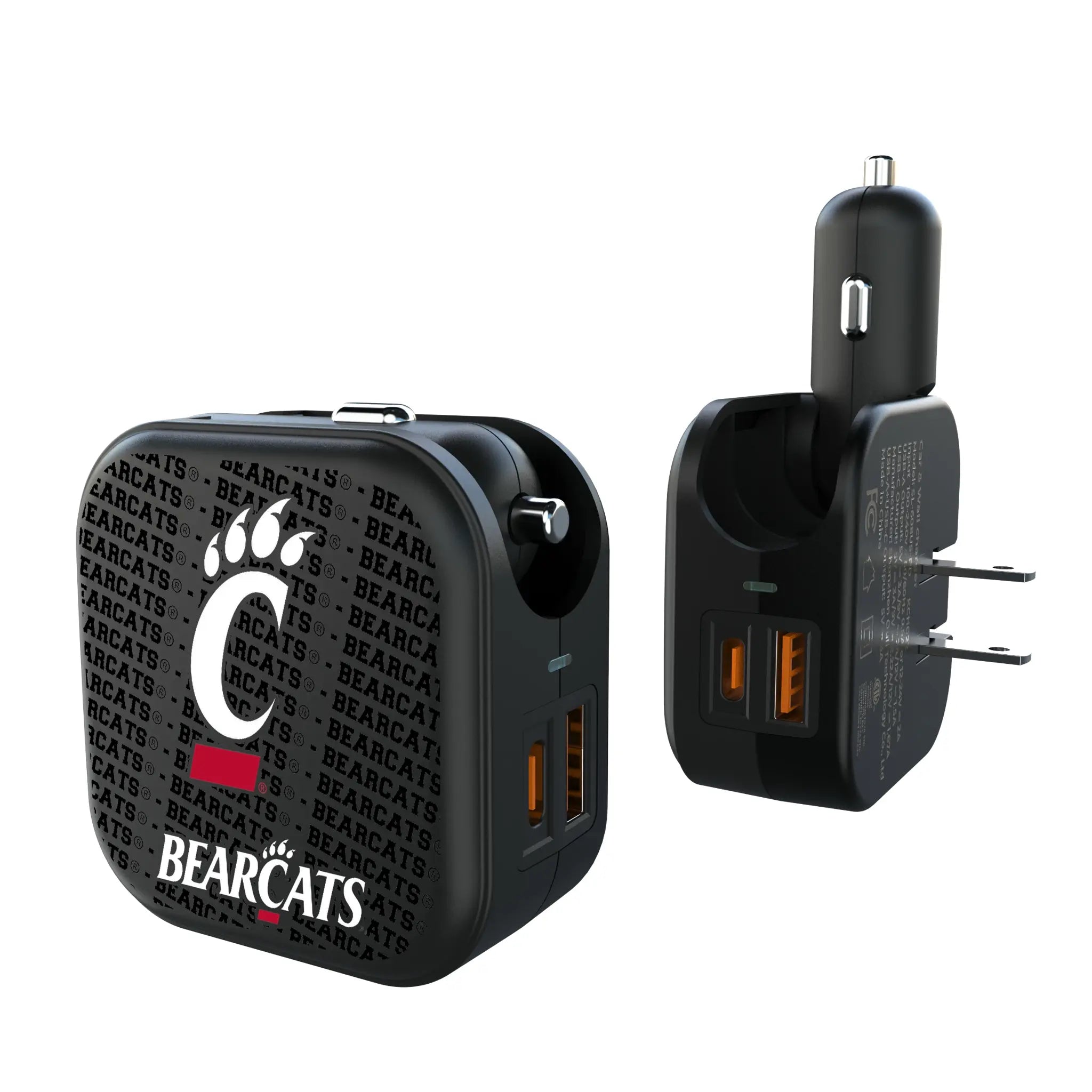 University of Cincinnati Bearcats Text Backdrop 2 in 1 USB A/C Charger
