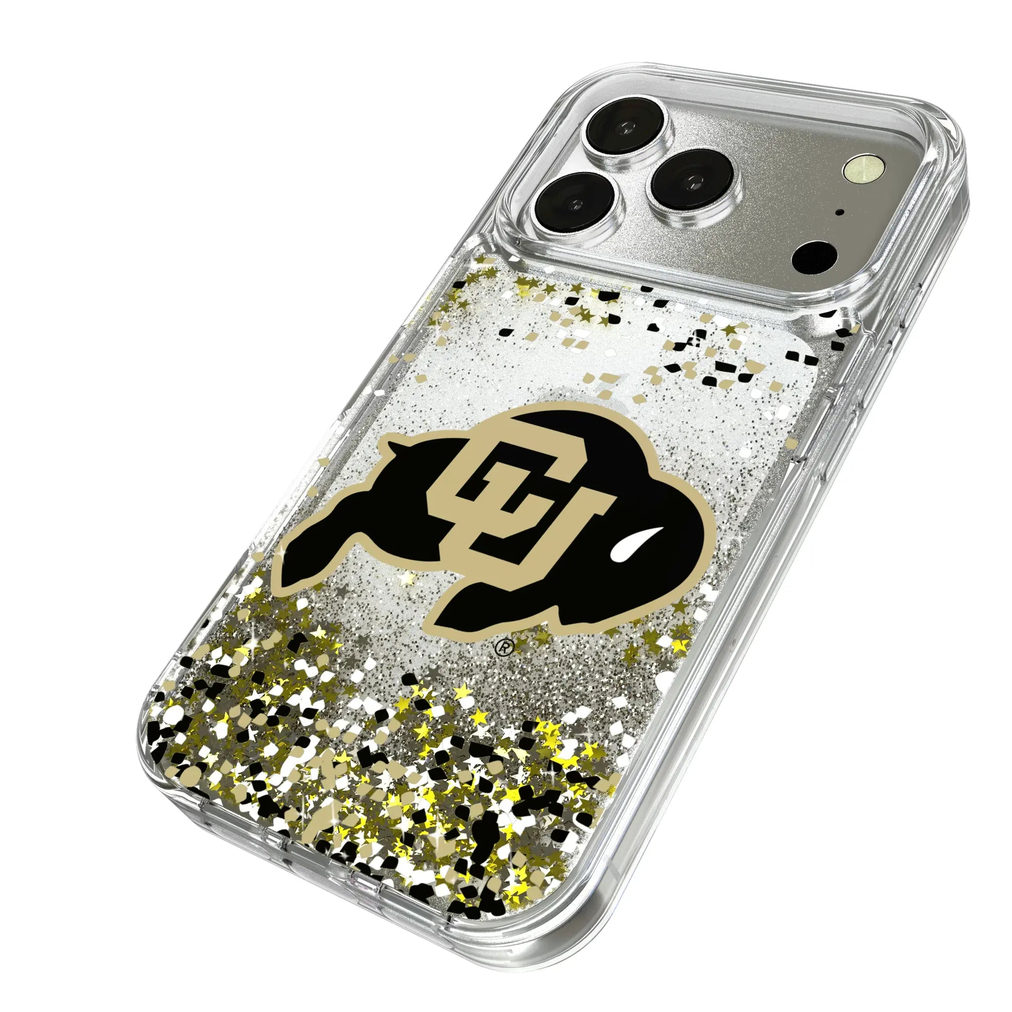 University of Colorado Buffaloes Confetti iPhone Glitter Phone Case for Apple iPhone - Isometric View