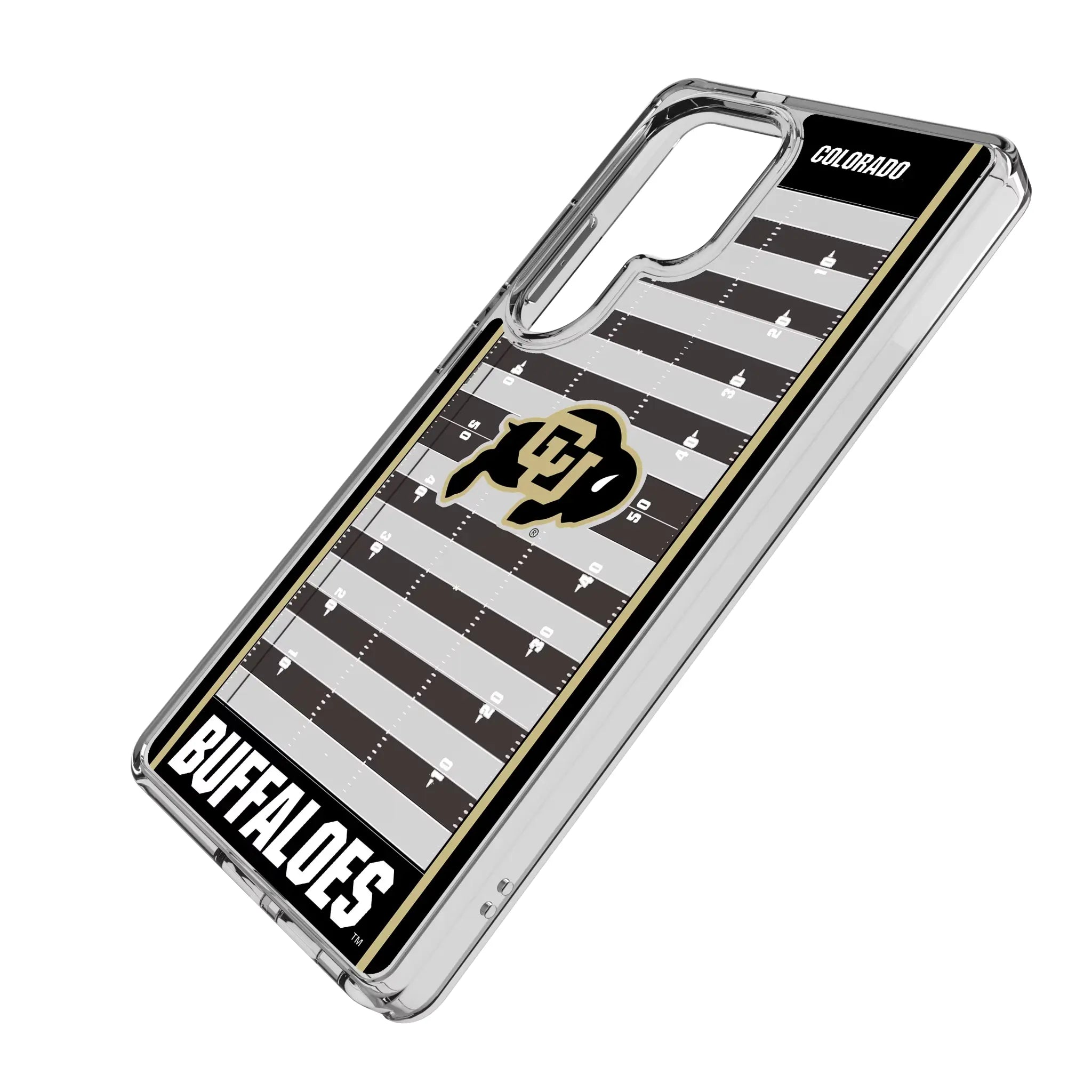 University of Colorado Buffaloes Field Galaxy Clear Phone Case for Samsung Galaxy - Isometric View#Device_Galaxy S25 Ultra