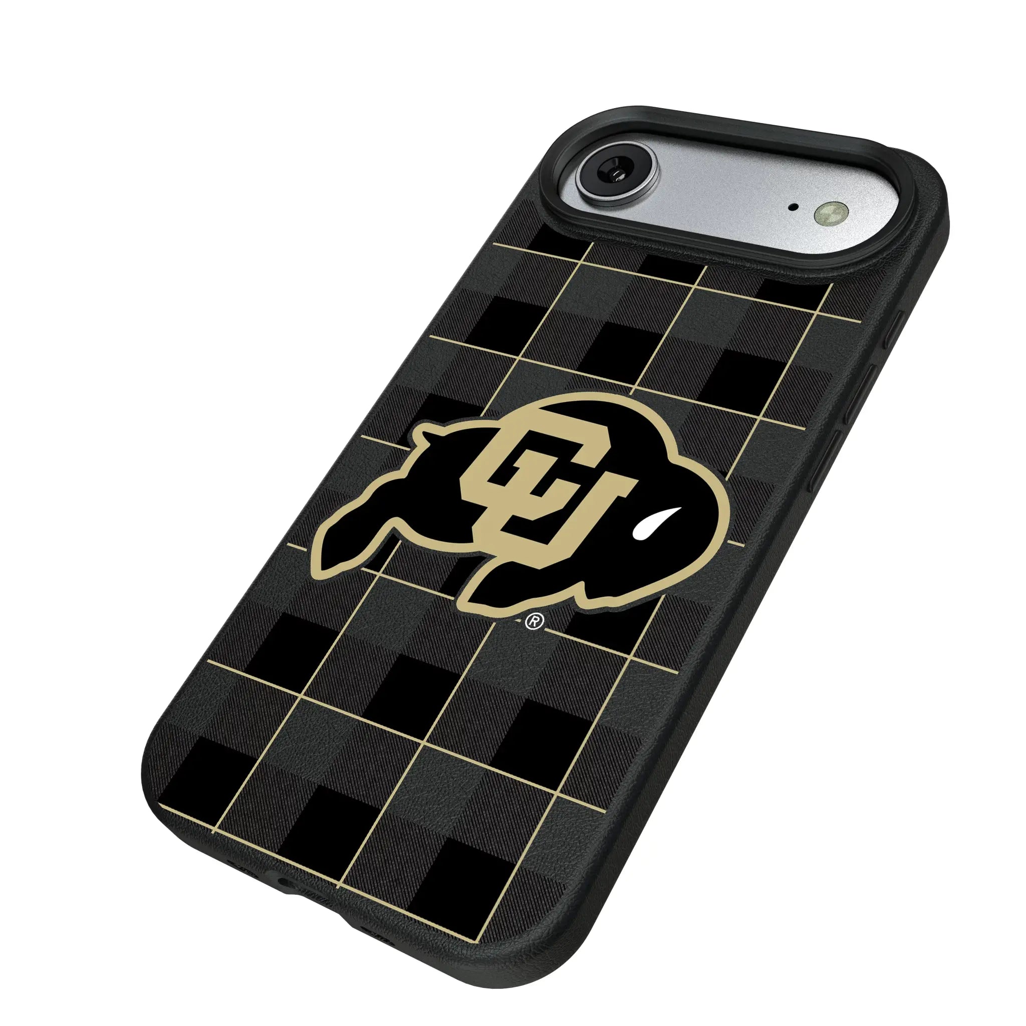 University of Colorado Buffaloes Plaid iPhone MagSafe Compatible Phone Case for Apple iPhone - Isometric View#Device_iPhone Air