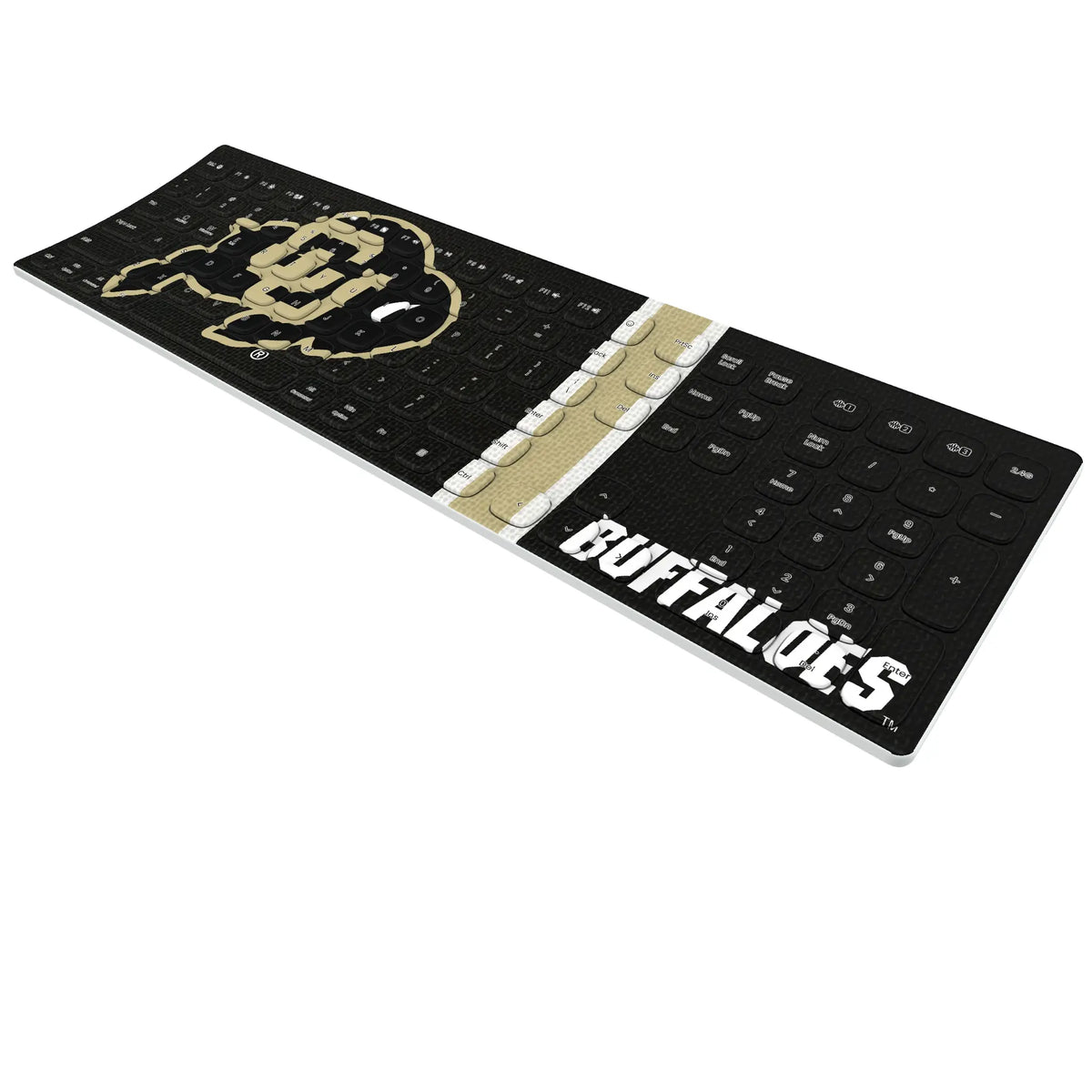 University of Colorado Buffaloes Stripe KKB605 Curved Wireless Keyboard - Isometric View