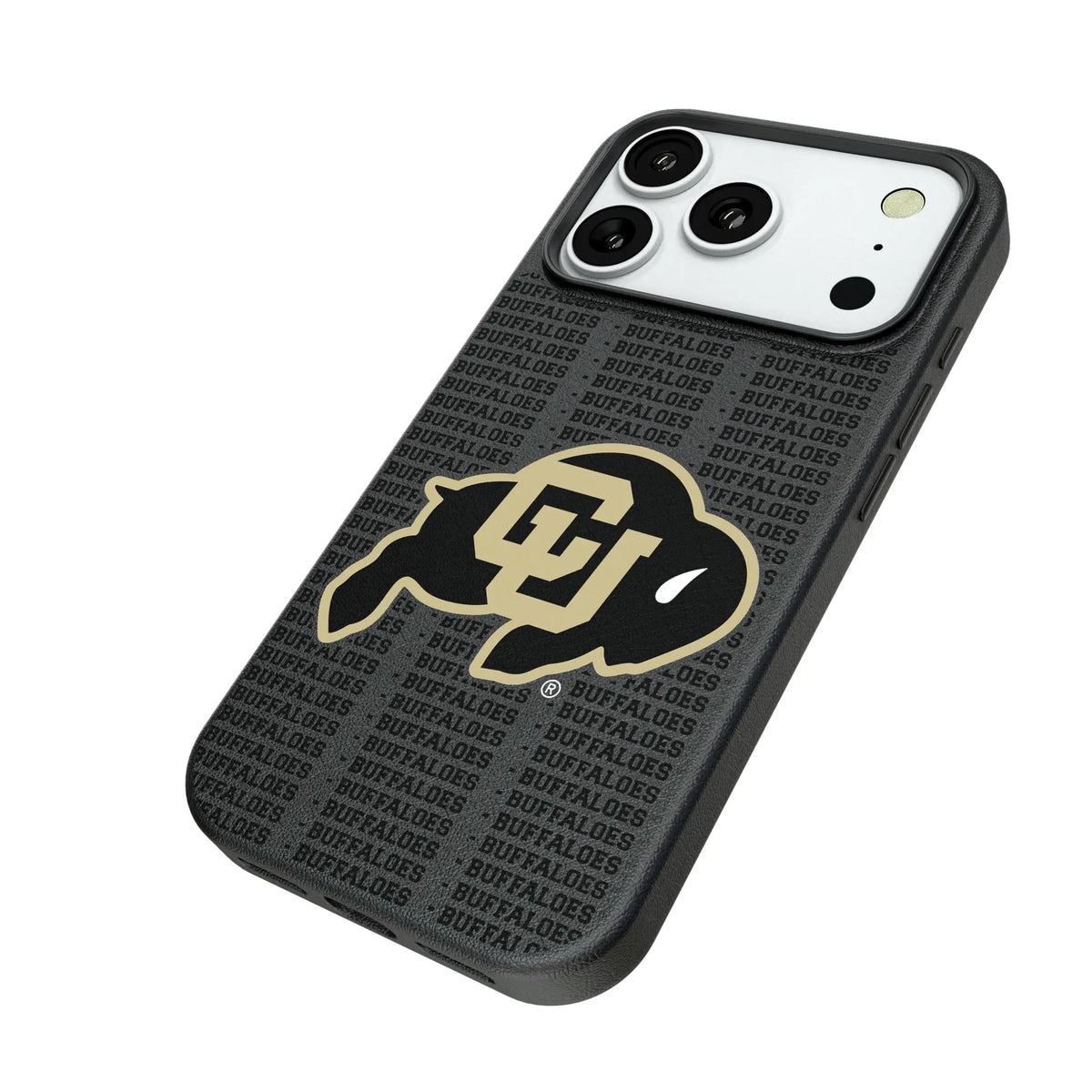 University of Colorado Buffaloes Text Backdrop iPhone MagSafe Compatible Phone Case for Apple iPhone - Isometric View#Device_iPhone 18 Pro