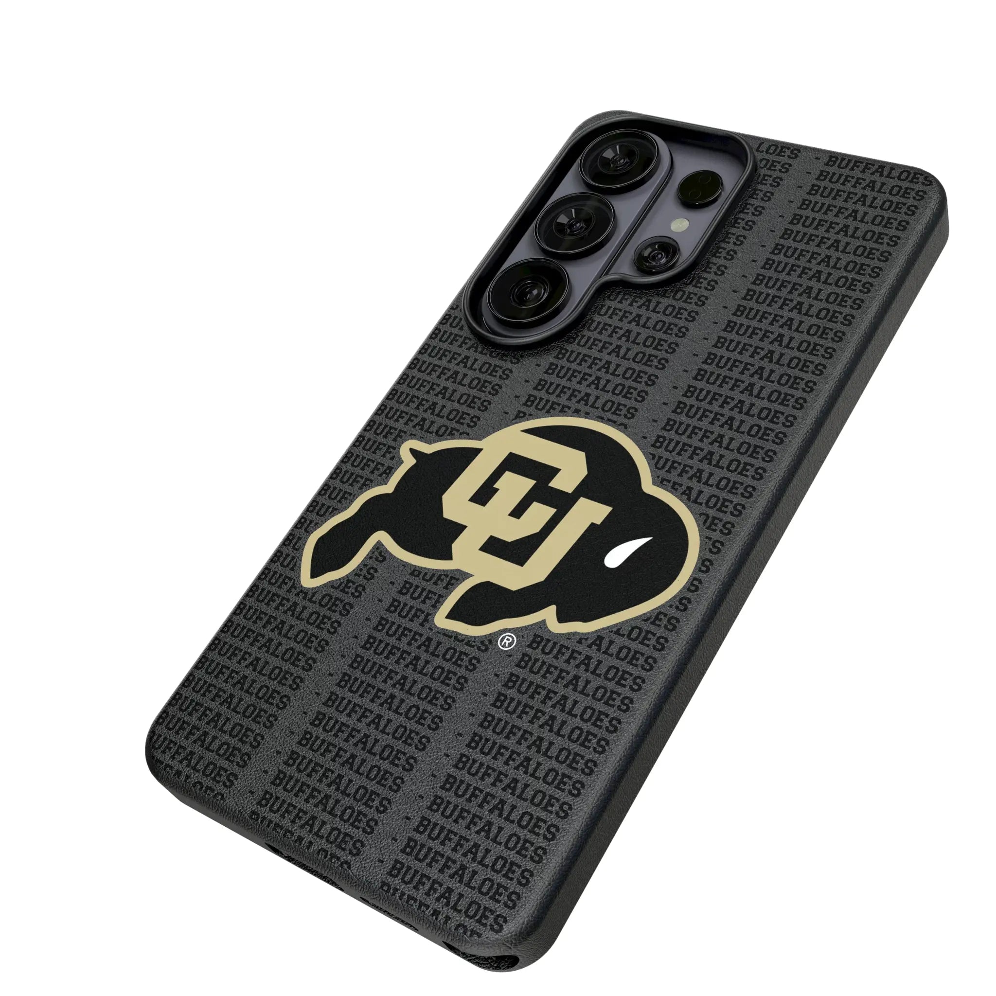 University of Colorado Buffaloes Text Backdrop Galaxy MagSafe Compatible Phone Case for Samsung Galaxy - Isometric View#Device_Galaxy S26 Ultra