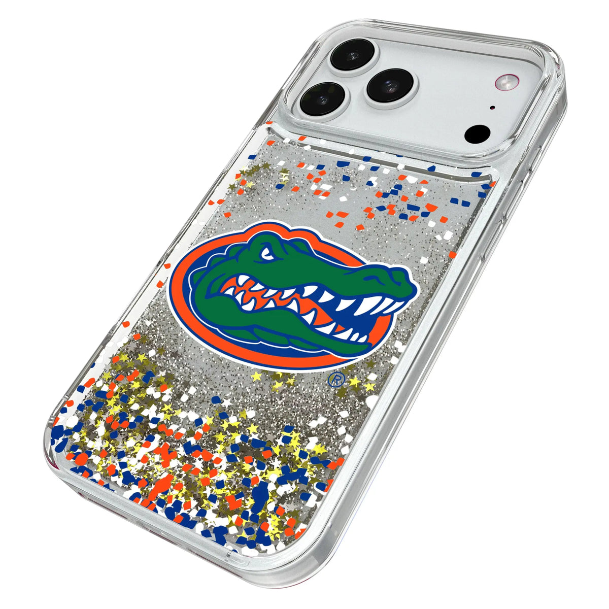 University of Florida Gators Confetti iPhone Glitter Phone Case for Apple iPhone - Isometric View#Device_iPhone 18 Pro Max