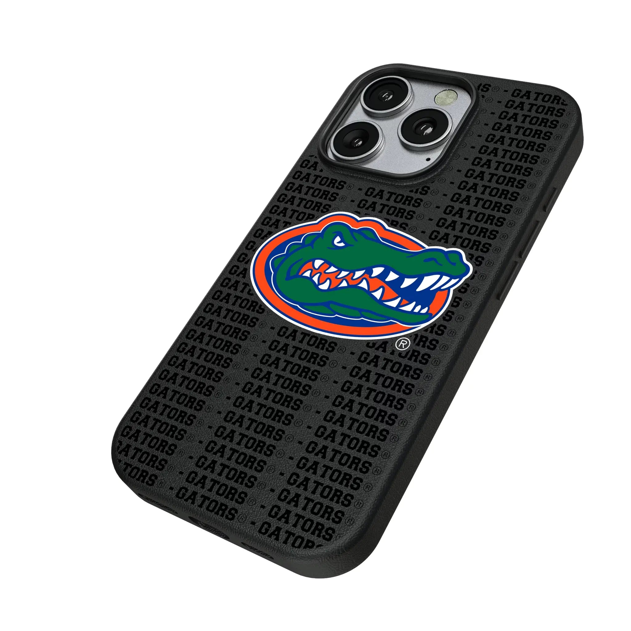 University of Florida Gators Text Backdrop iPhone MagSafe Compatible Phone Case for Apple iPhone - Isometric View