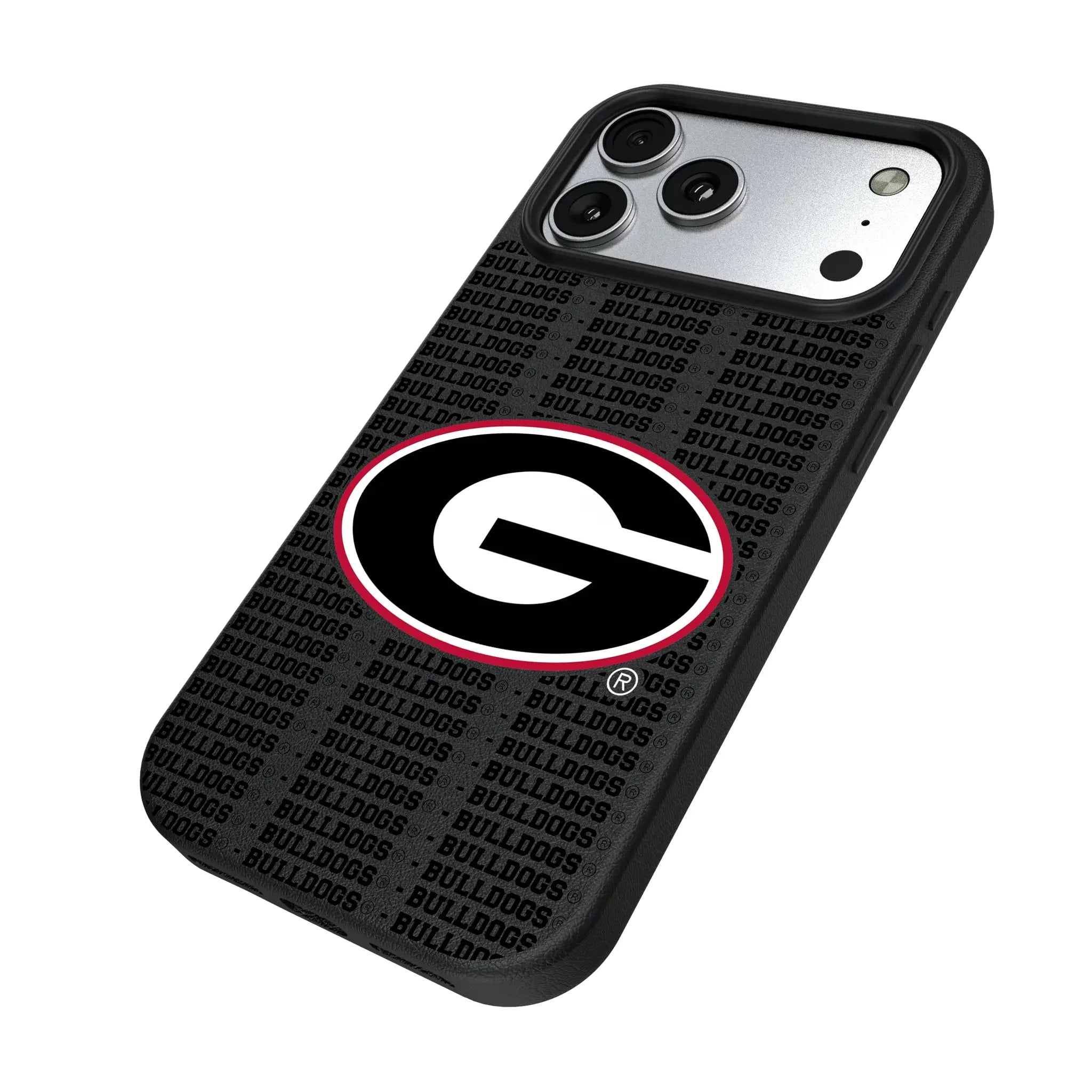 University of Georgia Bulldogs Text Backdrop iPhone MagSafe Compatible Phone Case for Apple iPhone - Isometric View#Device_iPhone 17 Pro Max