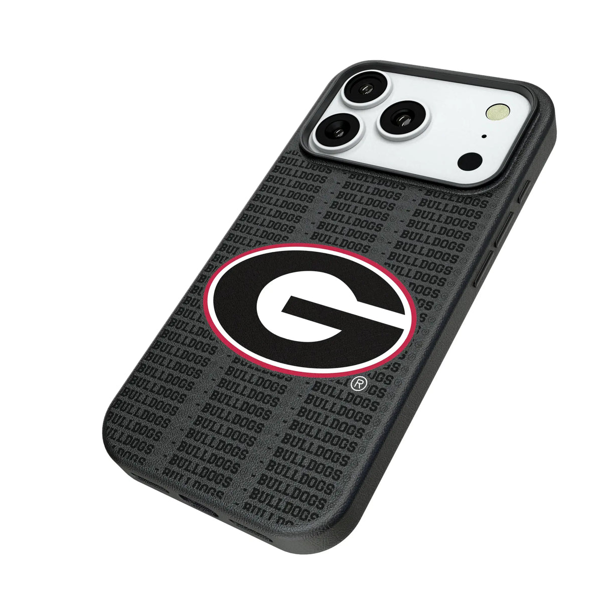 University of Georgia Bulldogs Text Backdrop iPhone MagSafe Compatible Phone Case for Apple iPhone - Isometric View#Device_iPhone 18 Pro