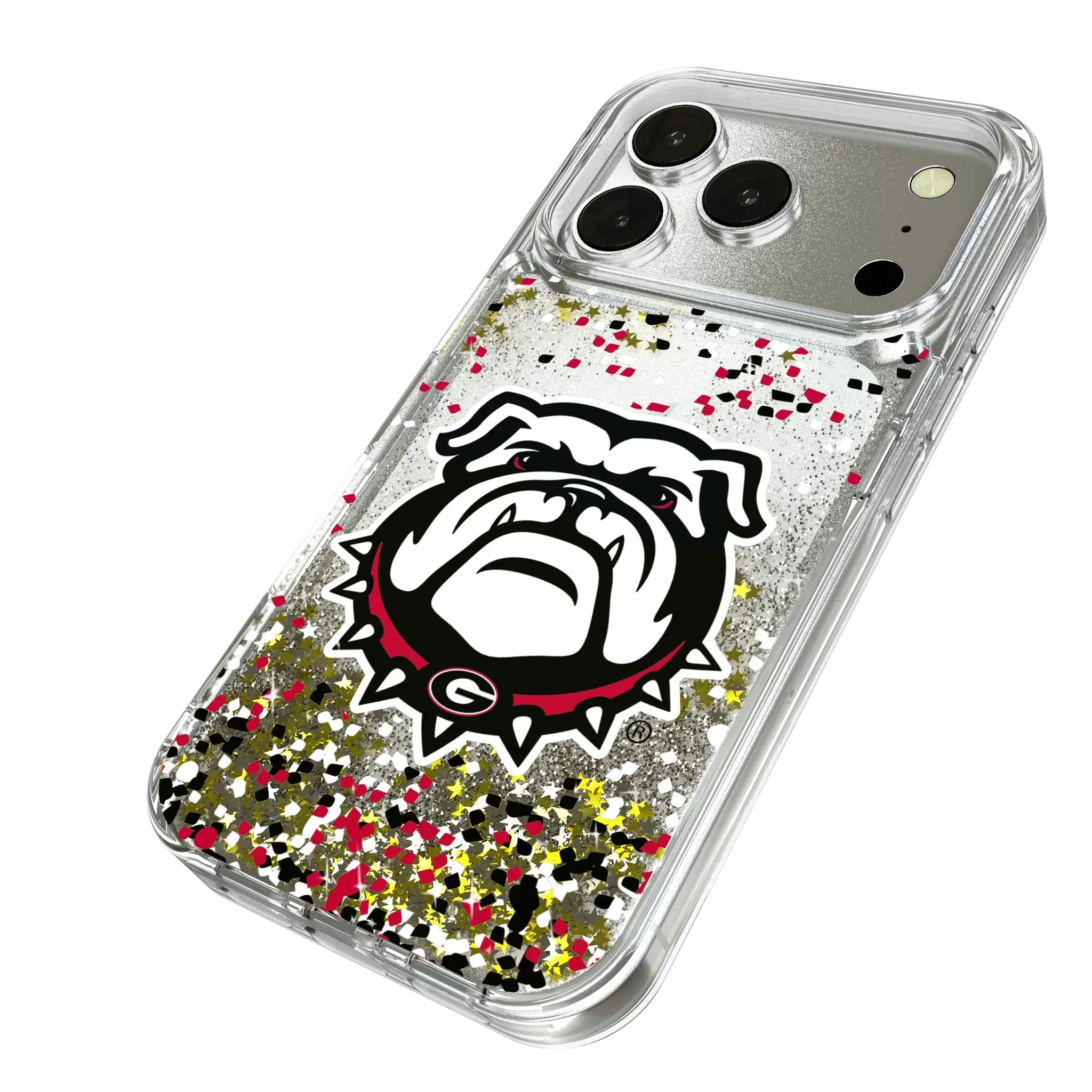 University of Georgia Bulldogs Uga Confetti iPhone Glitter Phone Case for Apple iPhone - Isometric View
