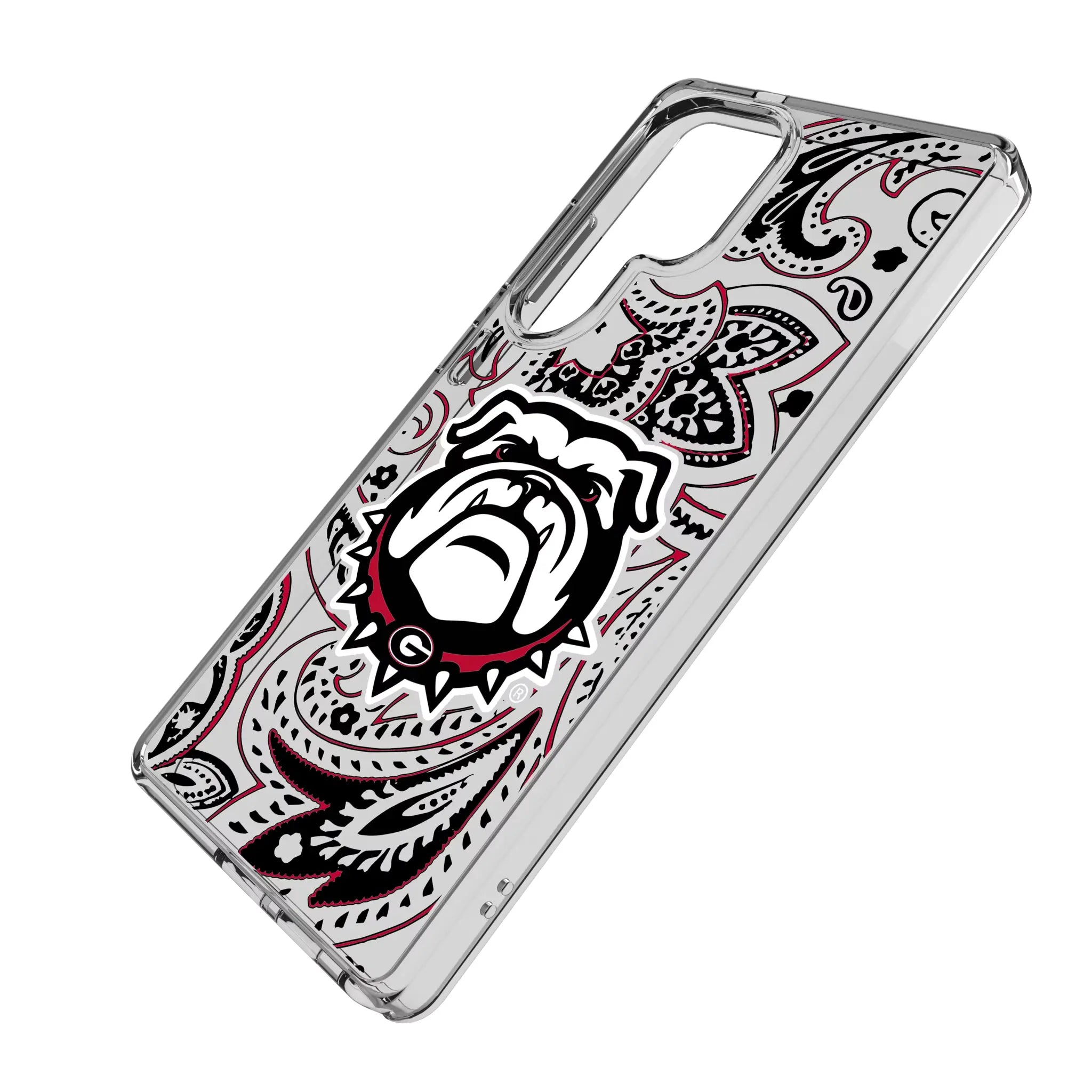 University of Georgia Bulldogs Uga Paisley Galaxy Clear Phone Case for Samsung Galaxy - Isometric View#Device_Galaxy S25 Ultra