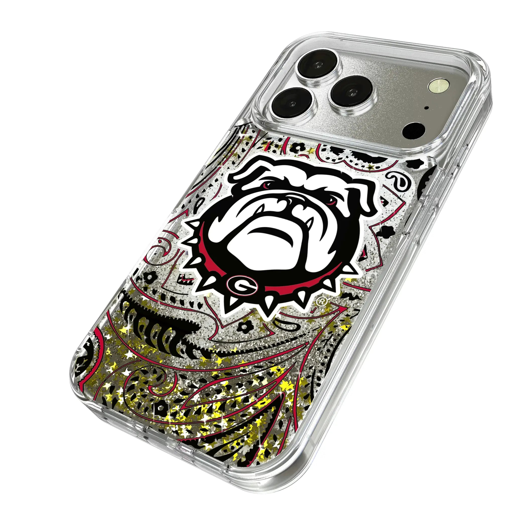 University of Georgia Bulldogs Uga Paisley iPhone Glitter Phone Case for Apple iPhone - Isometric View