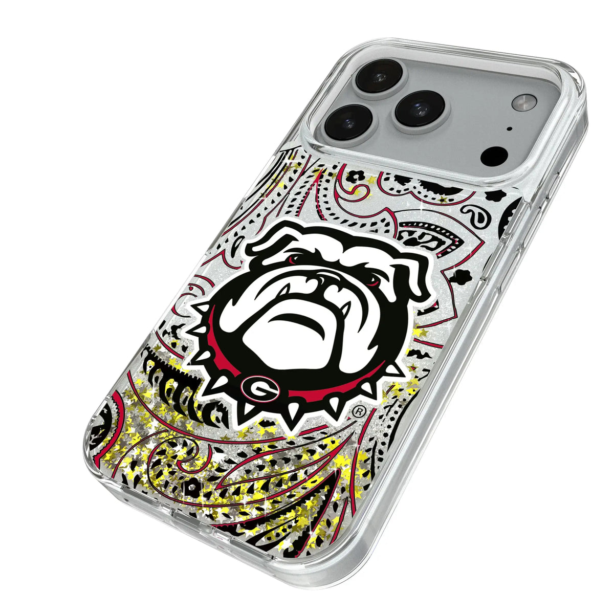 University of Georgia Bulldogs Uga Paisley iPhone Glitter Phone Case for Apple iPhone - Isometric View#Device_iPhone 18 Pro