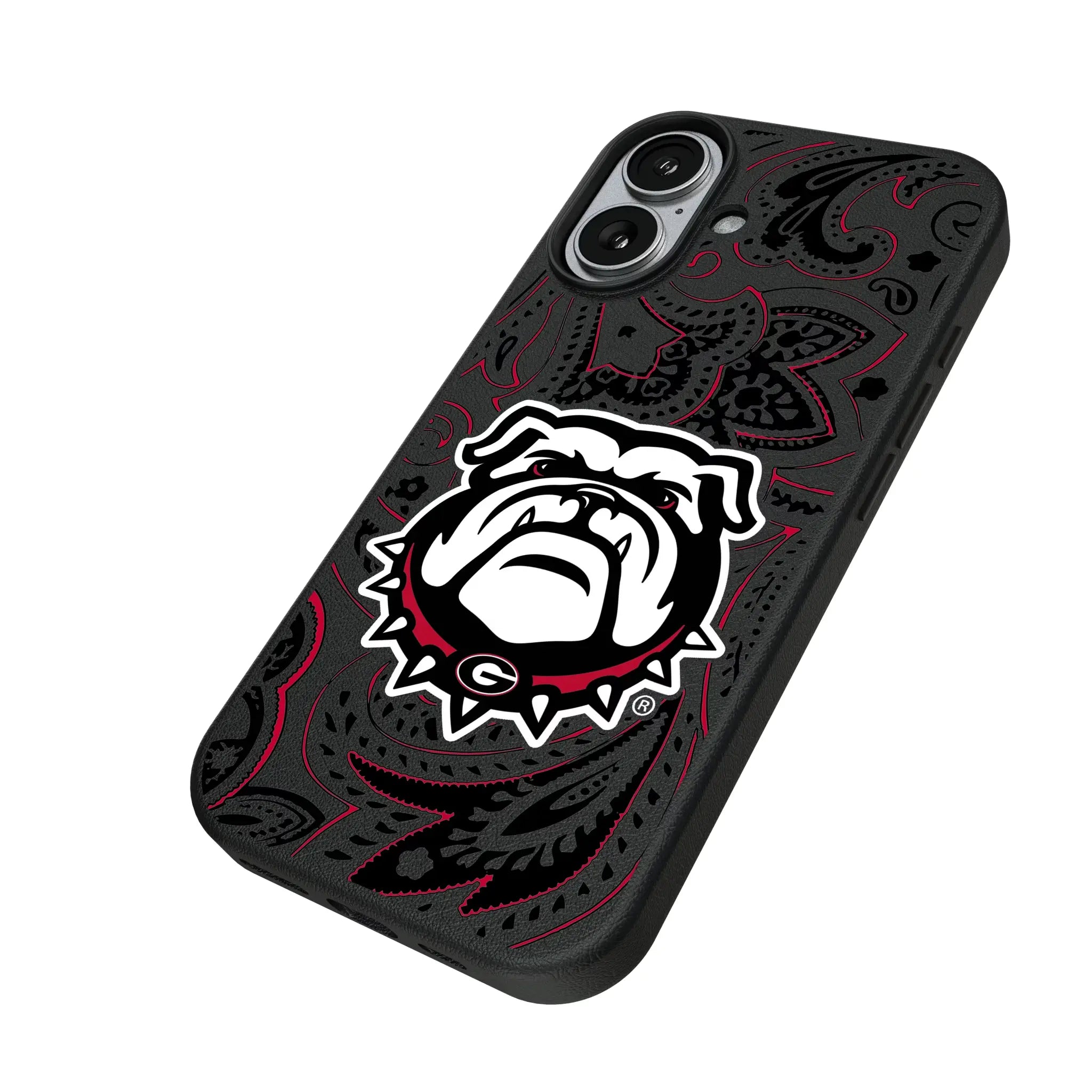 University of Georgia Bulldogs Uga Paisley iPhone MagSafe Compatible Phone Case for Apple iPhone - Isometric View#Device_iPhone 17