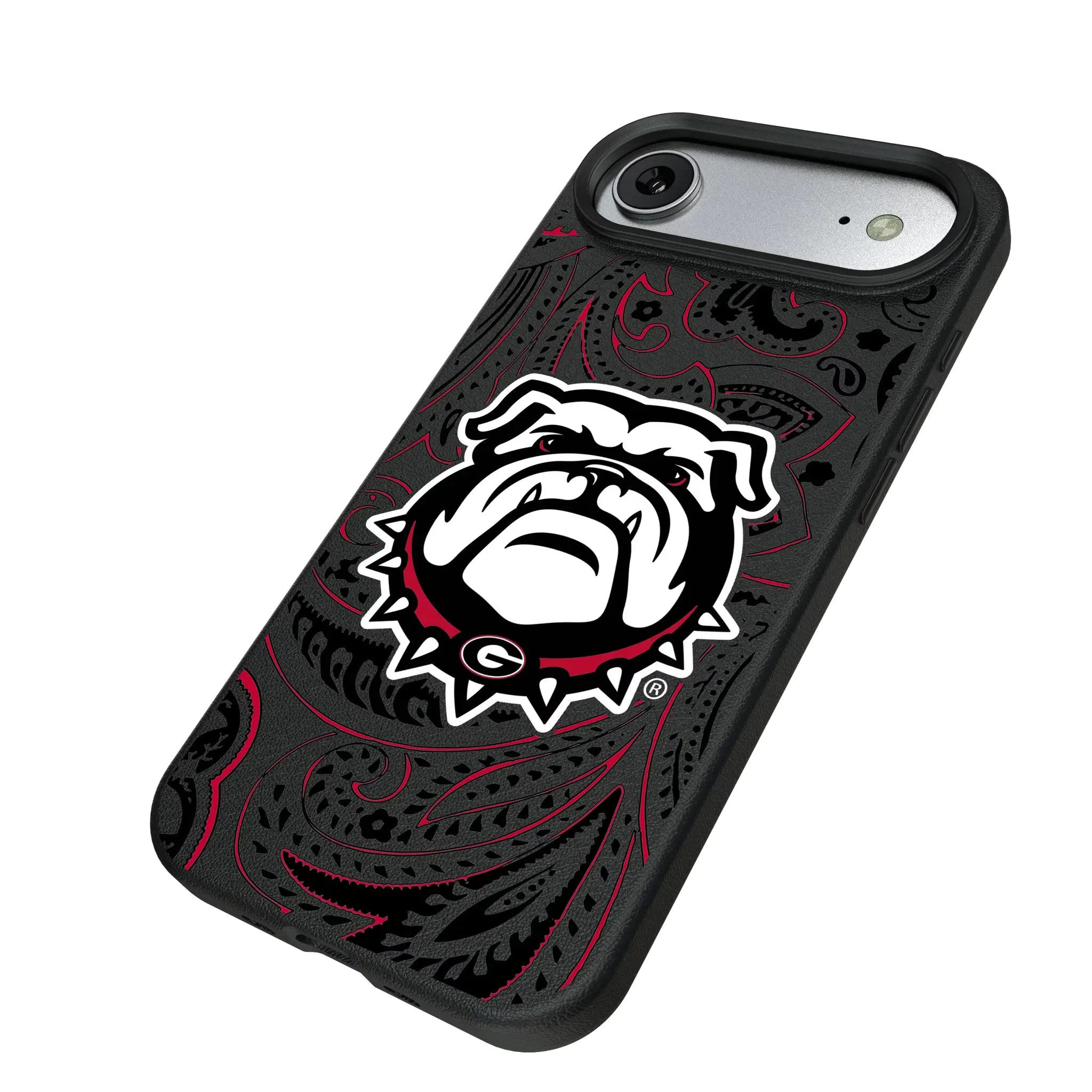 University of Georgia Bulldogs Uga Paisley iPhone MagSafe Compatible Phone Case for Apple iPhone - Isometric View#Device_iPhone Air
