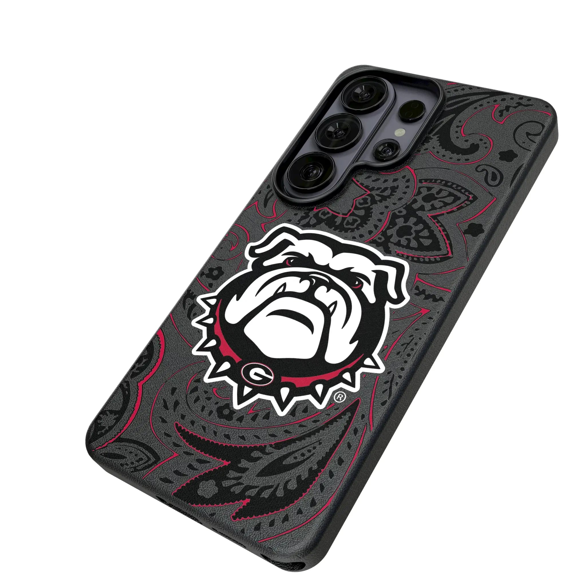 University of Georgia Bulldogs Uga Paisley Galaxy MagSafe Compatible Phone Case for Samsung Galaxy - Isometric View#Device_Galaxy S26 Ultra