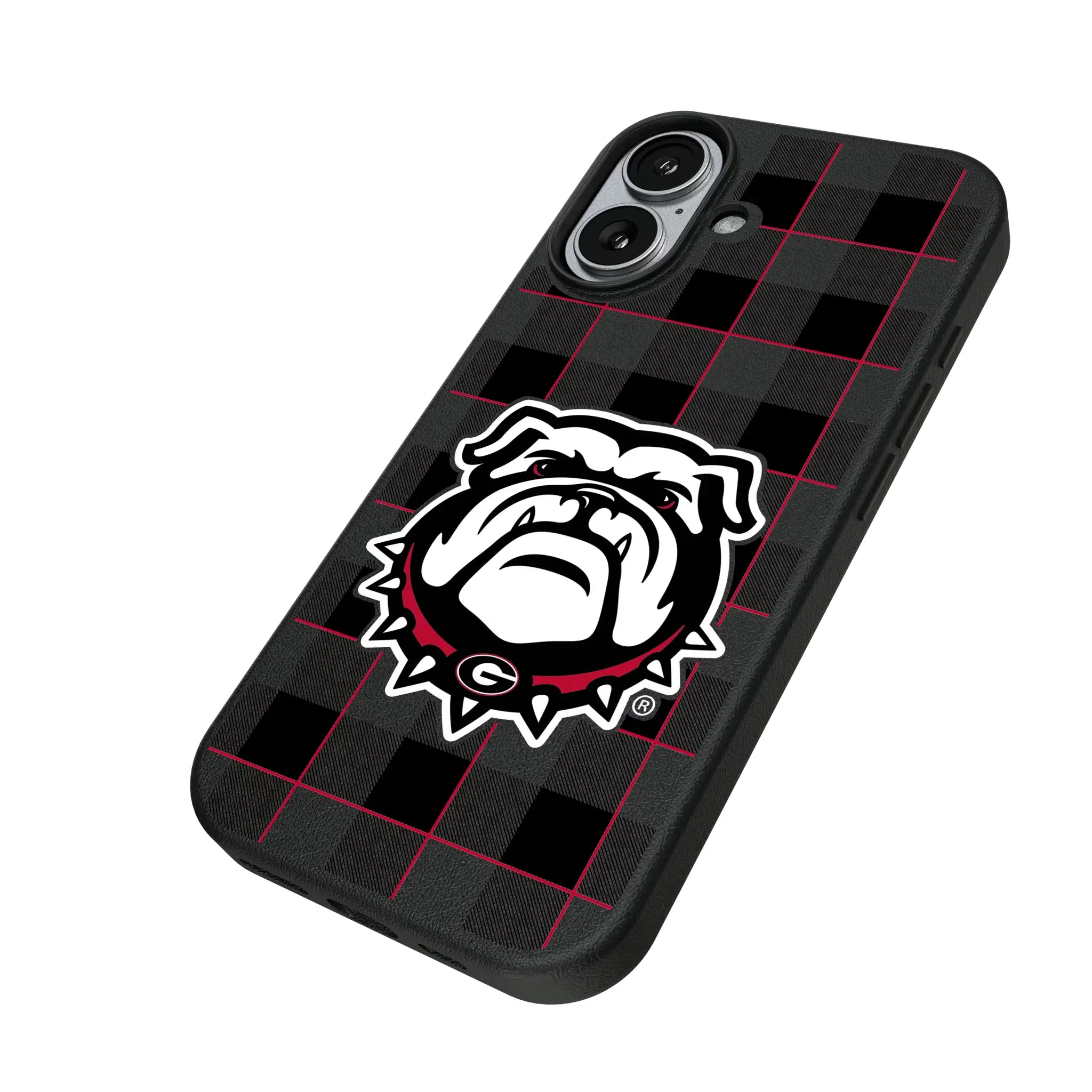University of Georgia Bulldogs Uga Plaid iPhone MagSafe Compatible Phone Case for Apple iPhone - Isometric View#Device_iPhone 17