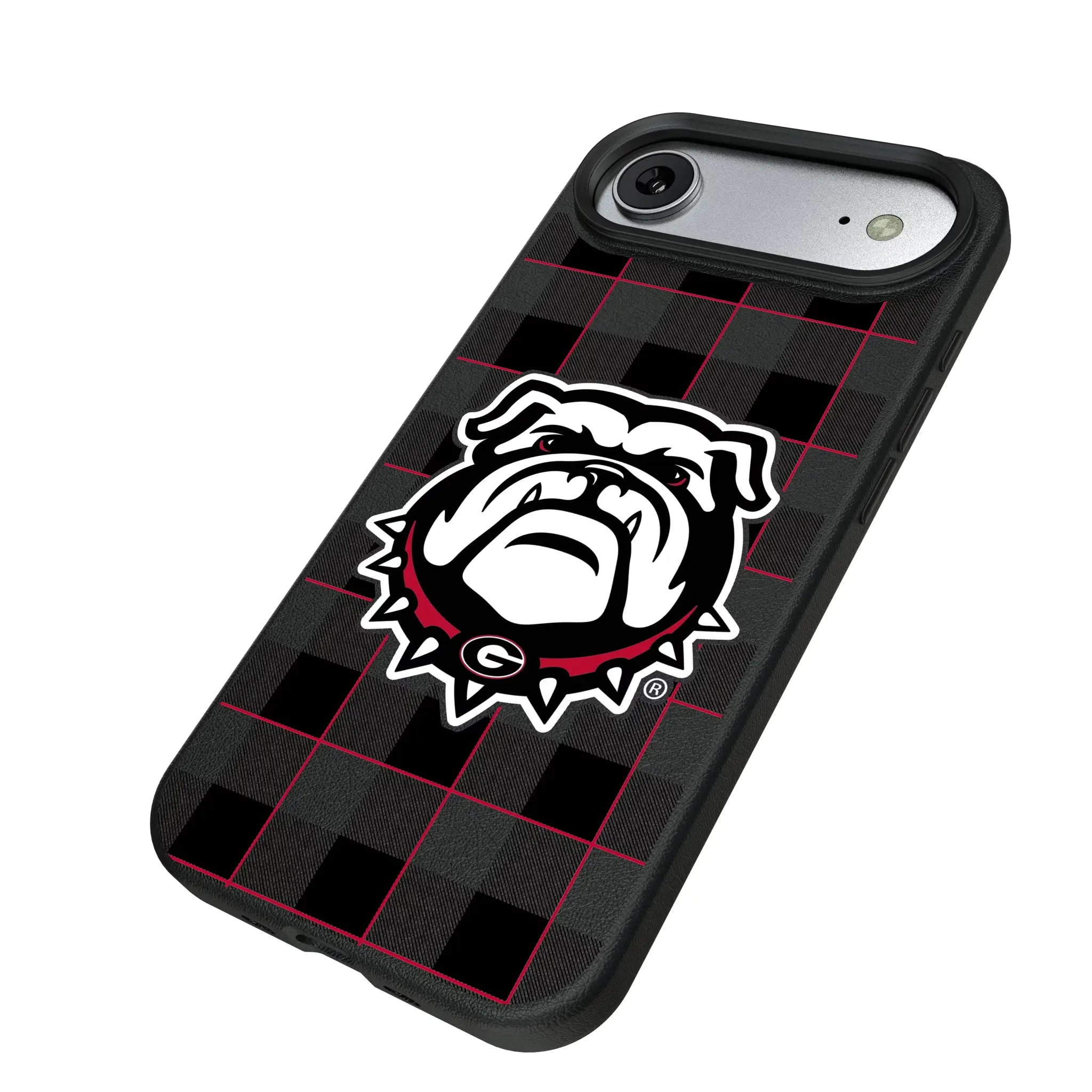 University of Georgia Bulldogs Uga Plaid iPhone MagSafe Compatible Phone Case for Apple iPhone - Isometric View#Device_iPhone Air