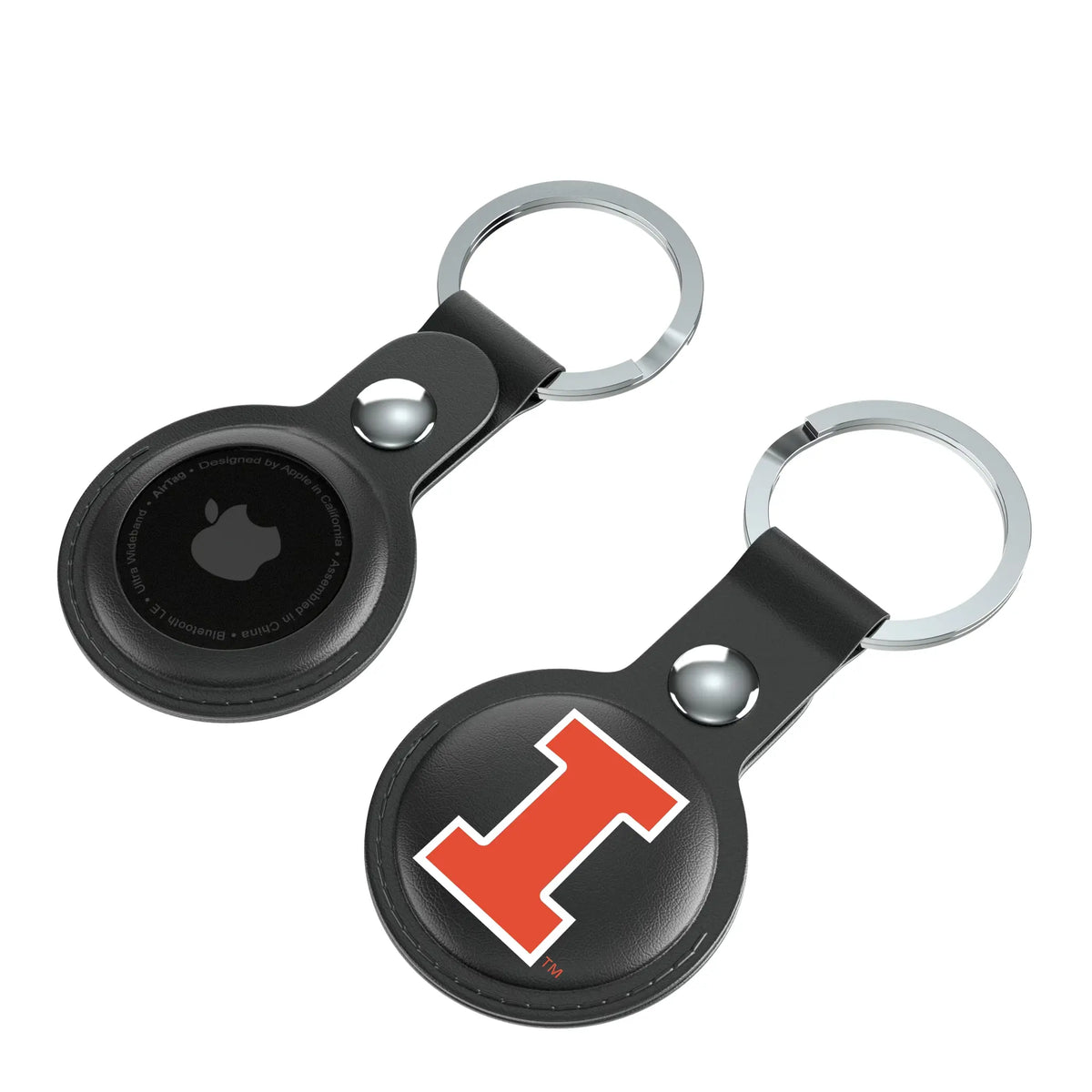 University of Illinois Fighting Illini Insignia AirTag Black Airtag Holder 2-Pack - Isometric View