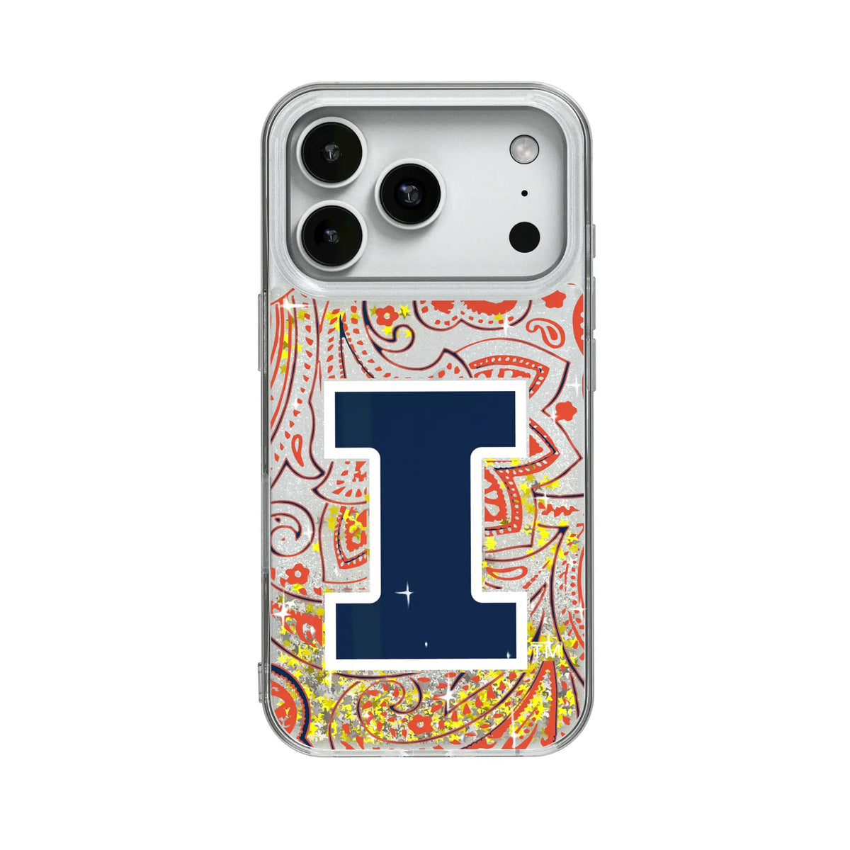 University of Illinois Fighting Illini Paisley Glitter Phone Case for Apple iPhone