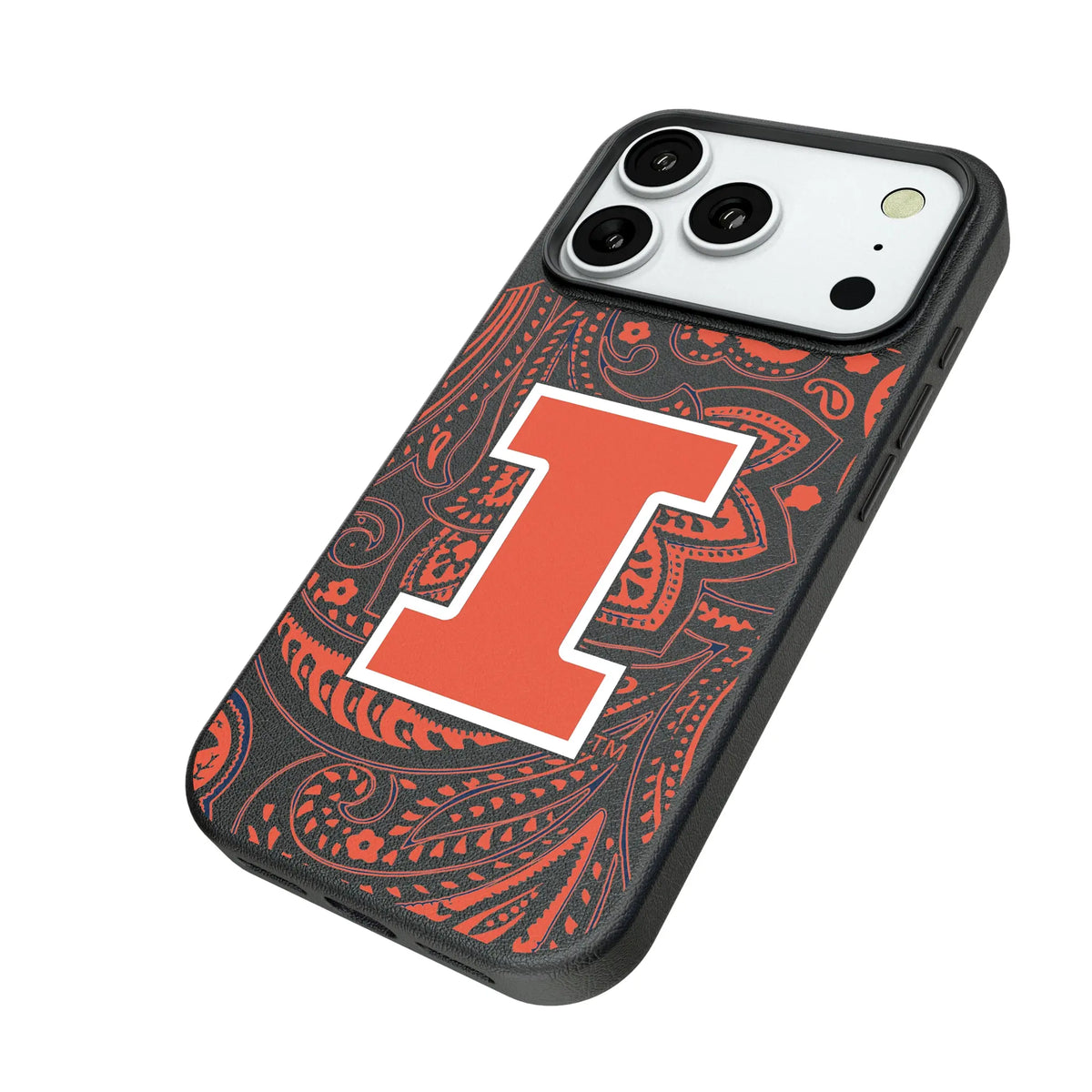 University of Illinois Fighting Illini Paisley iPhone MagSafe Compatible Phone Case for Apple iPhone - Isometric View#Device_iPhone 18 Pro